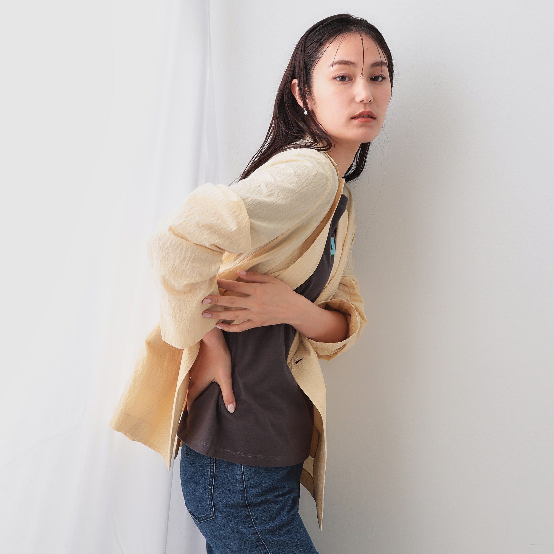 OPAQUE.CLIP「シアーストライプテーラードジャケット【洗濯機洗い可】」|テーラードジャケット|