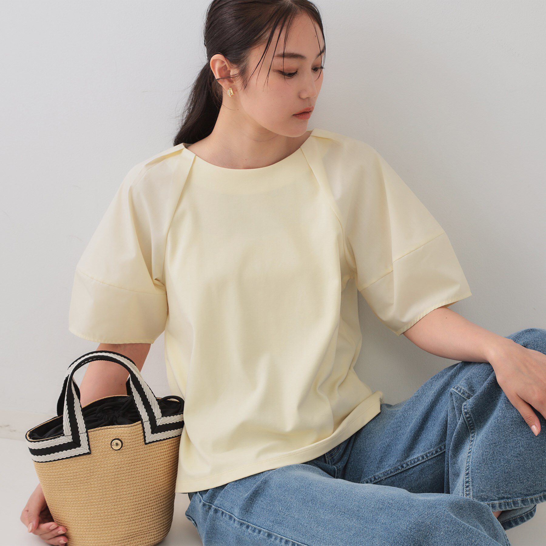 OPAQUE.CLIP「《S-LLサイズ》ランタンスリーブトップス【UV/接触冷感/洗濯機洗い可】」|Tシャツ・カットソー|ライトイエロー(03