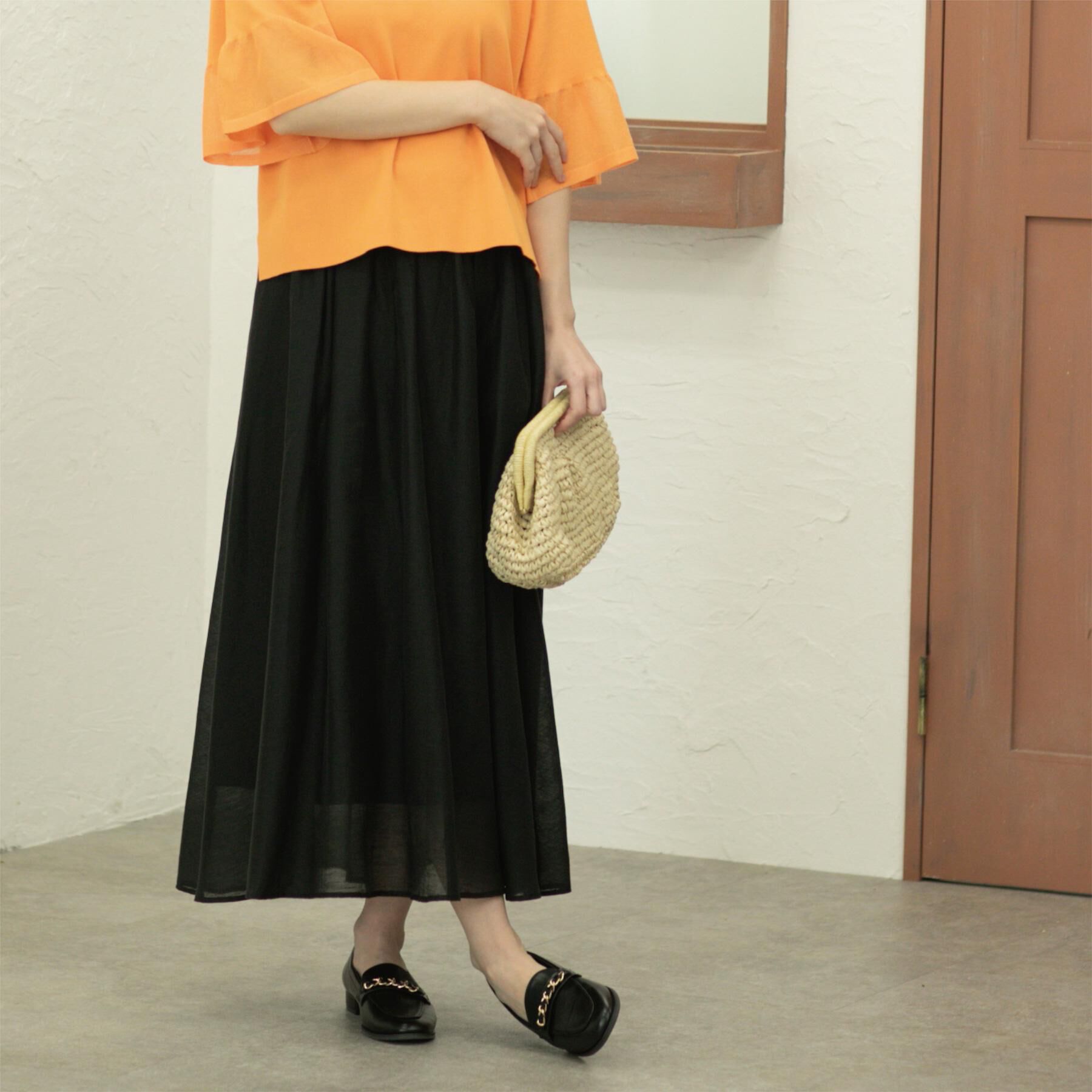 OPAQUE.CLIP「麻混シアーギャザーフレアスカート【洗濯機洗い可】」|スカート|ブラック(019)