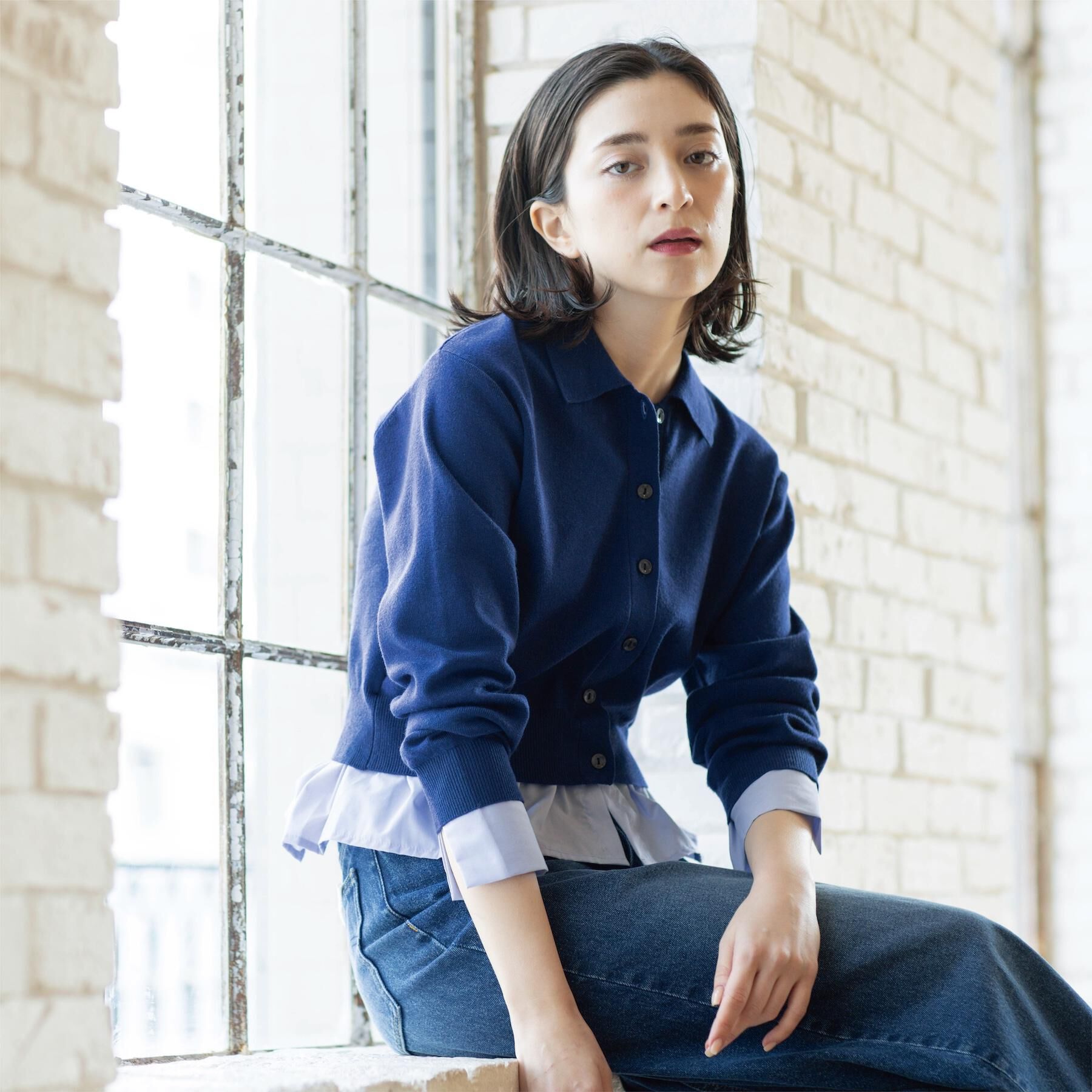 OPAQUE.CLIP「ポロ衿シャツドッキングニット【洗濯機OK】」|カーディガン|