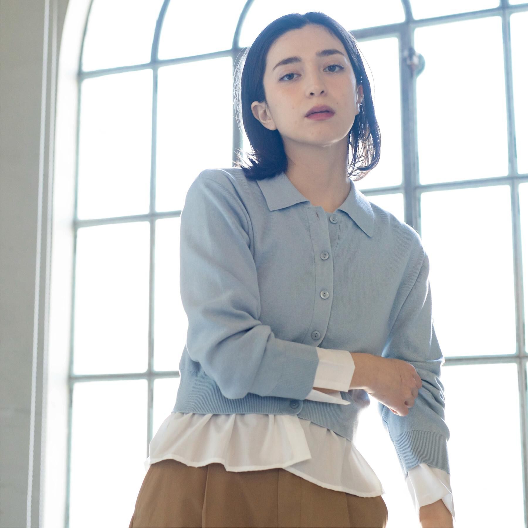 OPAQUE.CLIP「ポロ衿シャツドッキングニット【洗濯機OK】」|カーディガン|