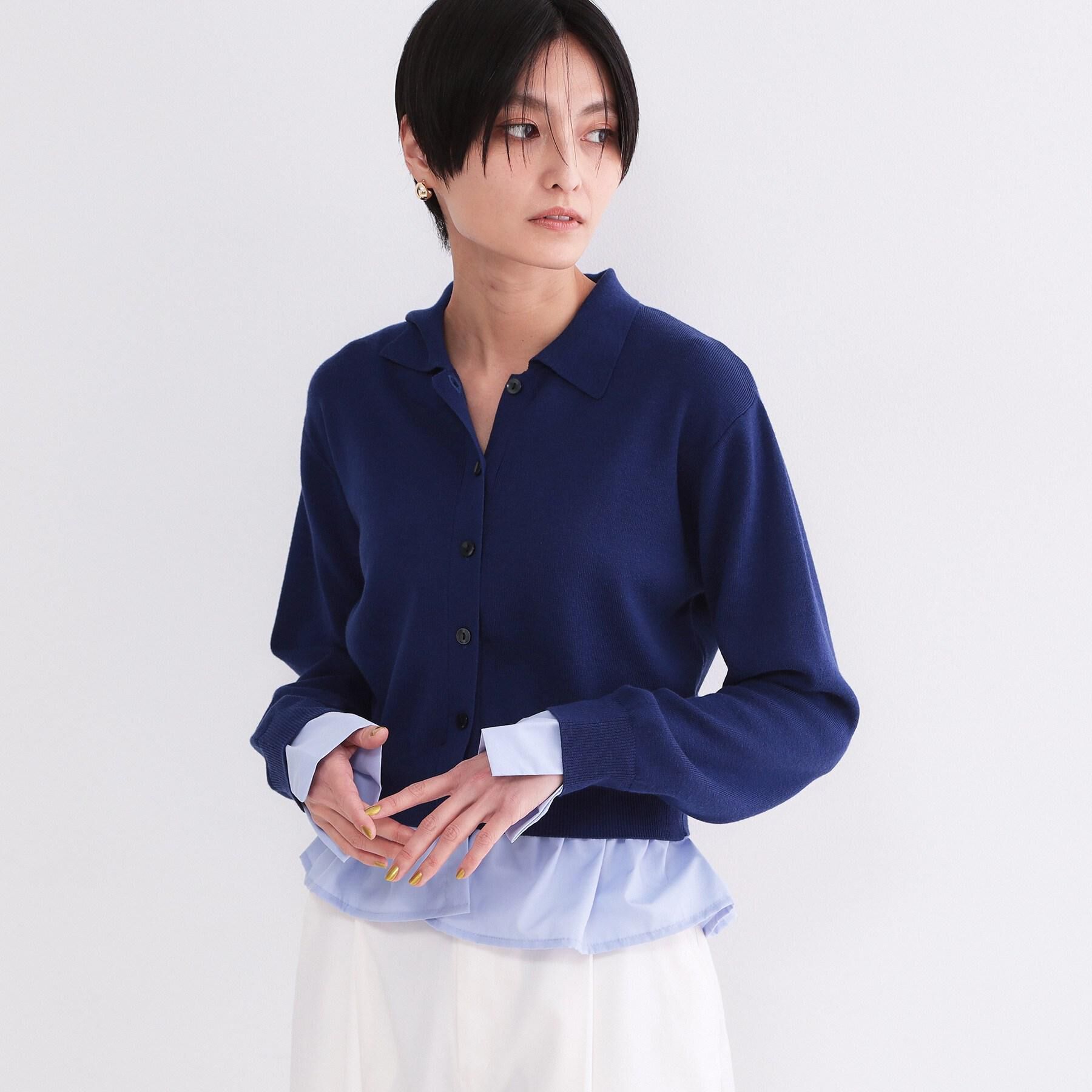 OPAQUE.CLIP「ポロ衿シャツドッキングニット【洗濯機OK】」|カーディガン|