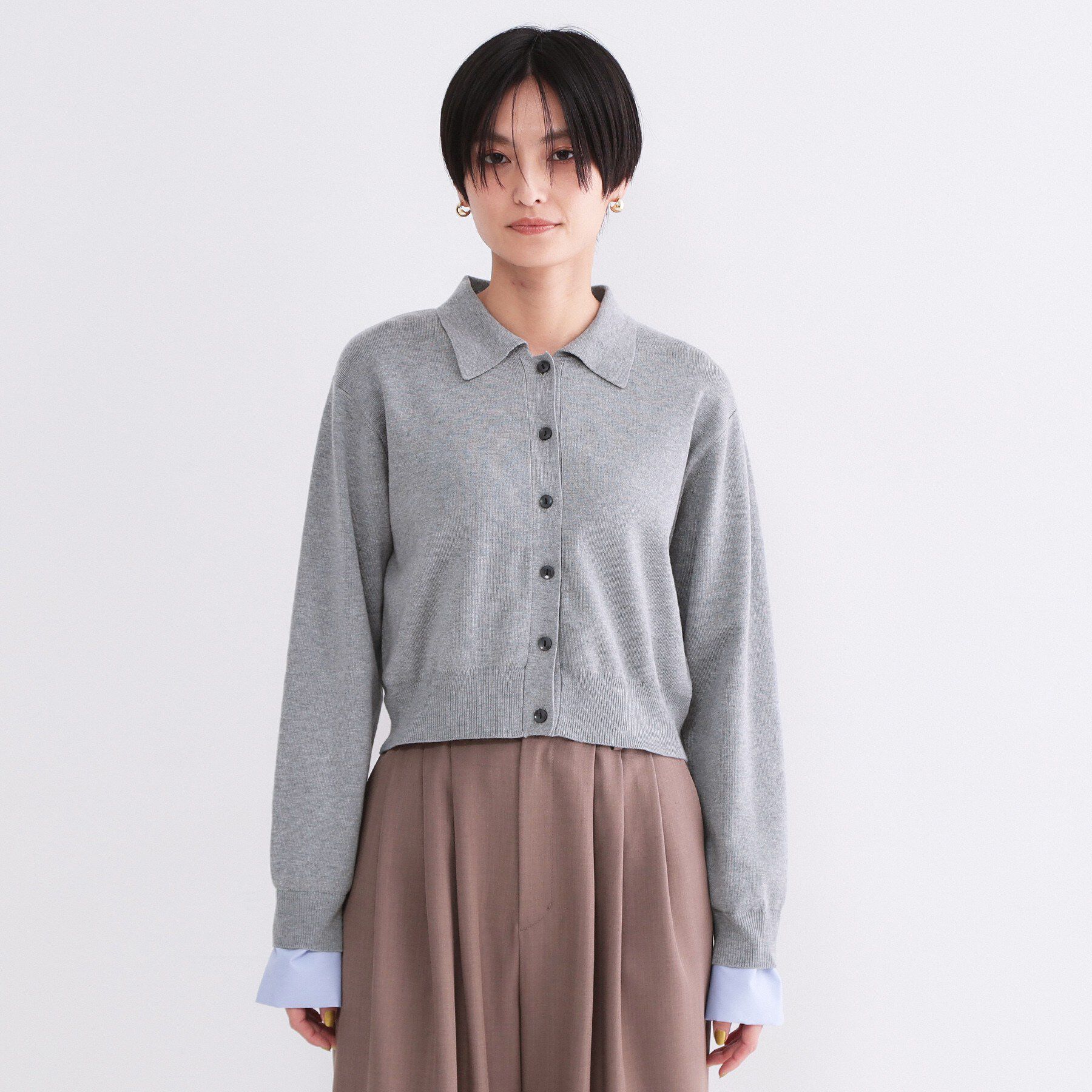 OPAQUE.CLIP「ポロ衿シャツドッキングニット【洗濯機OK】」|カーディガン|