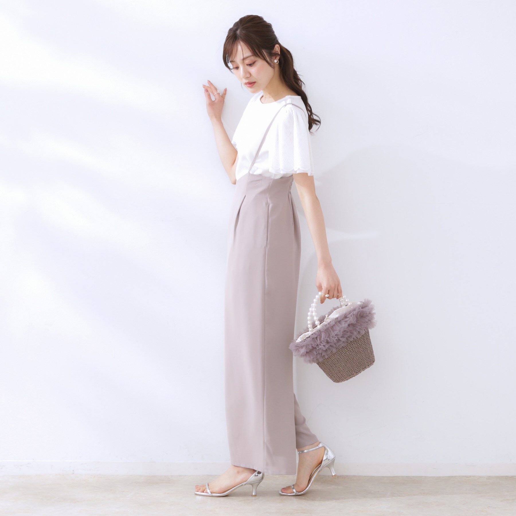 Couture broach「【二の腕カバー・通勤】レース袖テレコトップス」|Tシャツ・カットソー|