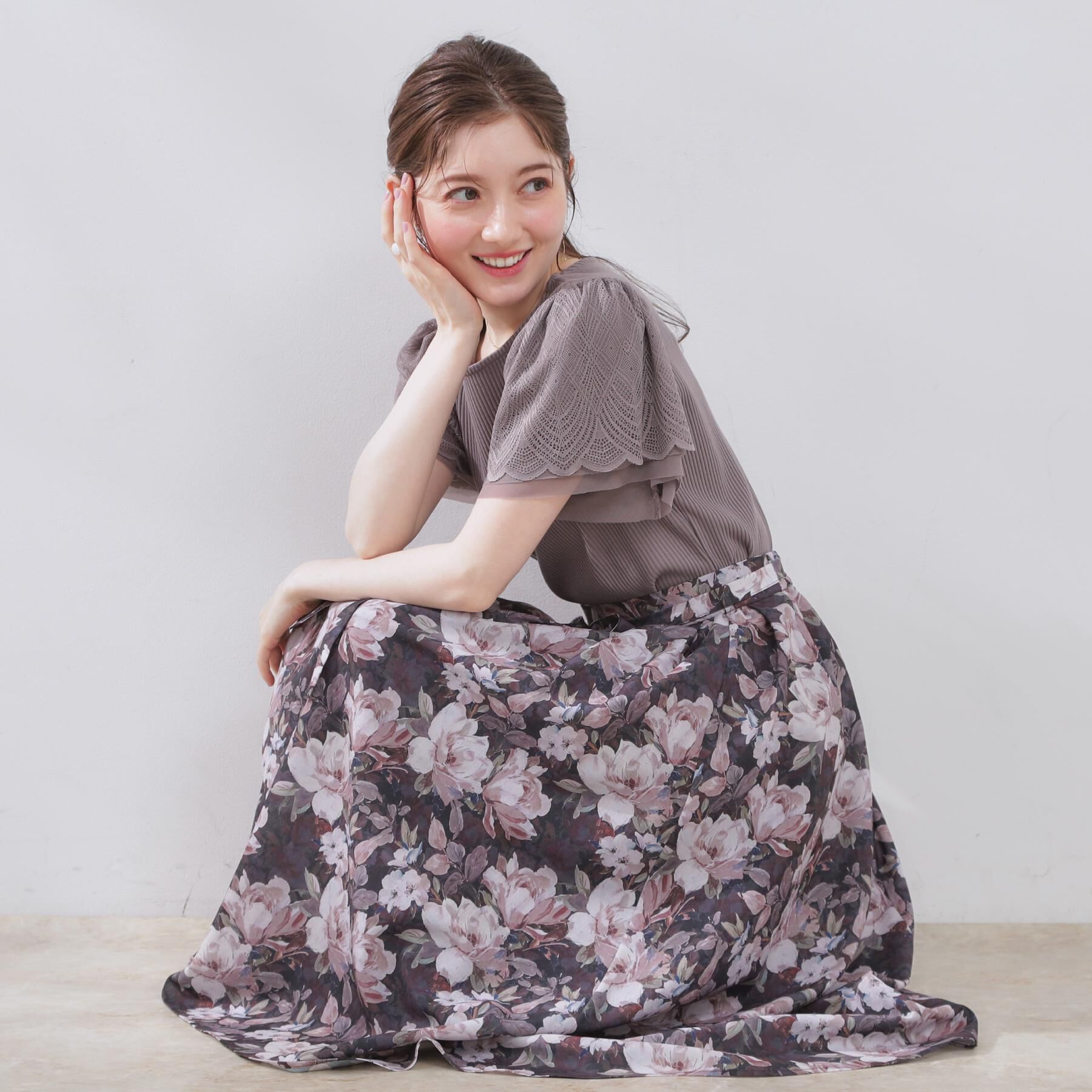 Couture broach「【二の腕カバー・通勤】レース袖テレコトップス」|Tシャツ・カットソー|