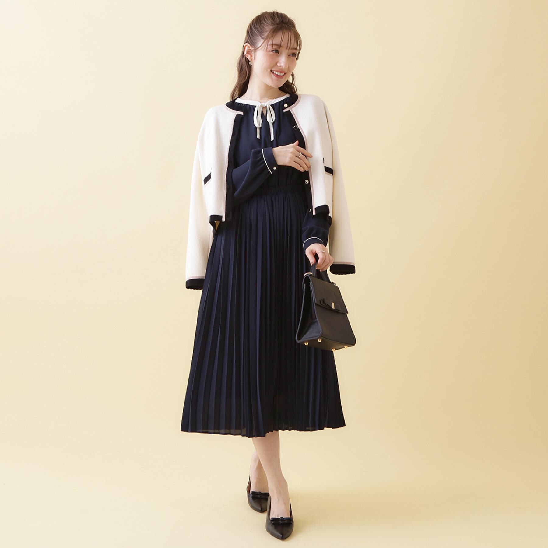 Couture broach「【ハレの日・通勤・着映え】配色 総針カーディガン」|カーディガン|