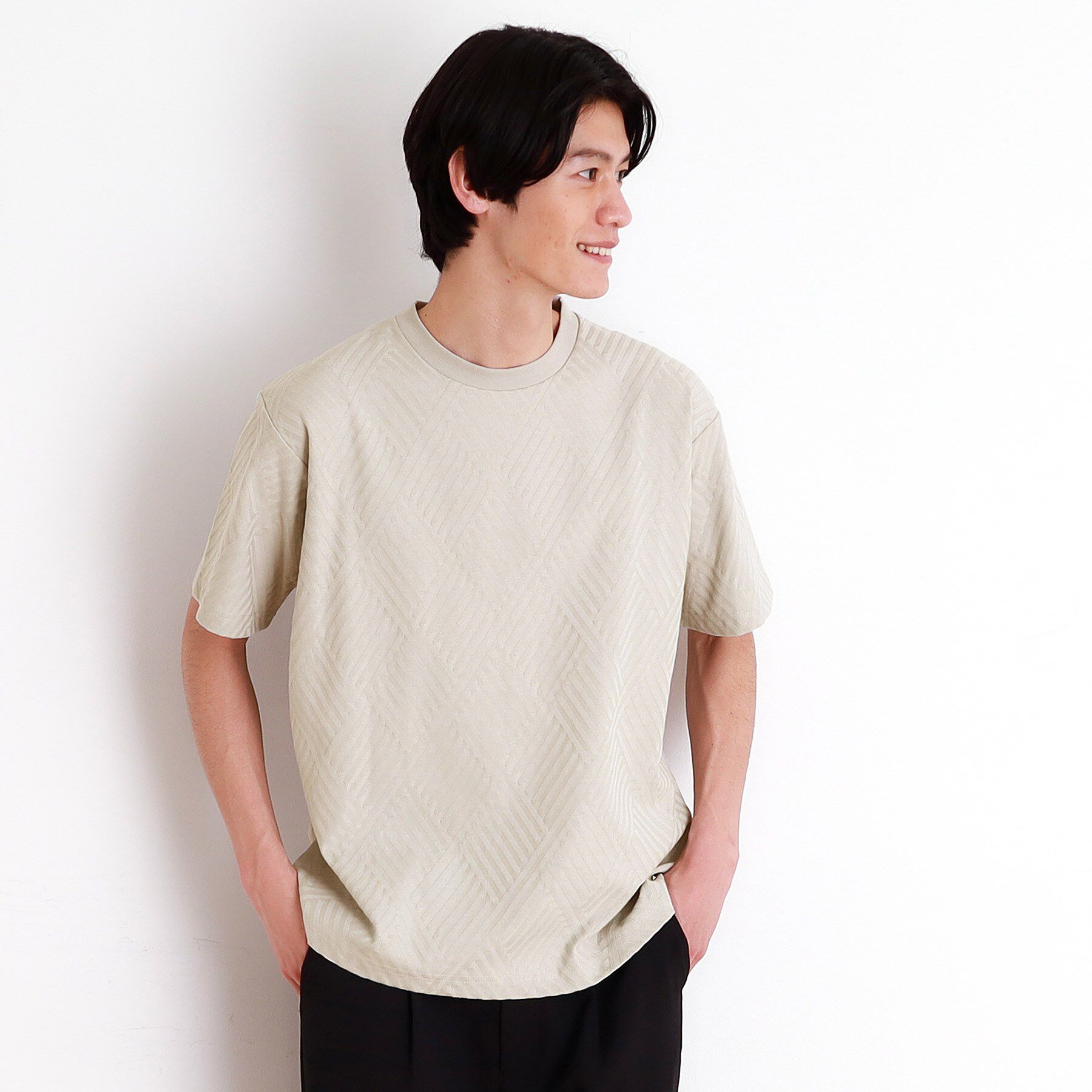 THE SHOP TK「リンクスジャカード半袖Ｔシャツ」|Tシャツ・カットソー|ライトグレー(011