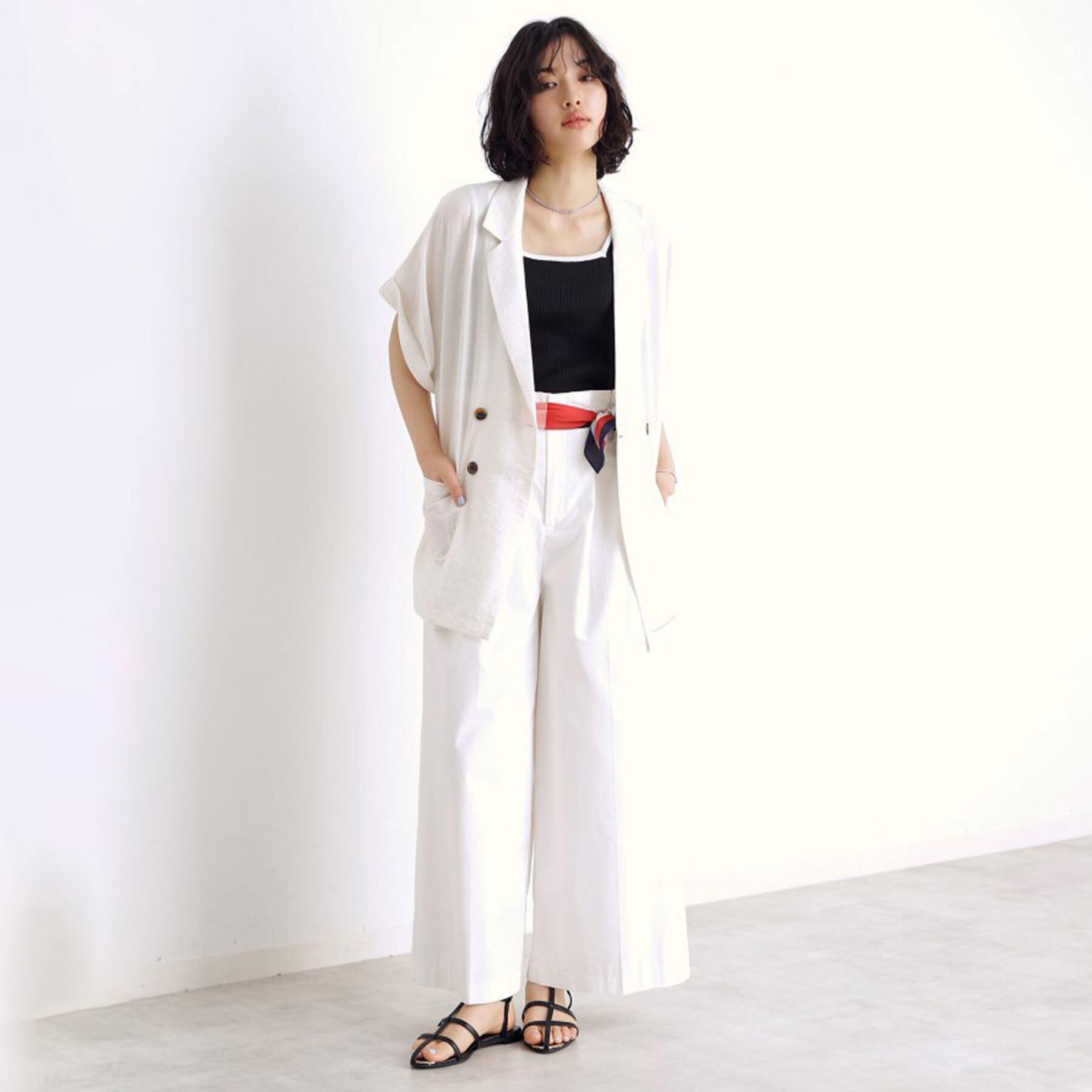 THE SHOP TK「ハイウエストタックワイドパンツ【洗える】」|その他|