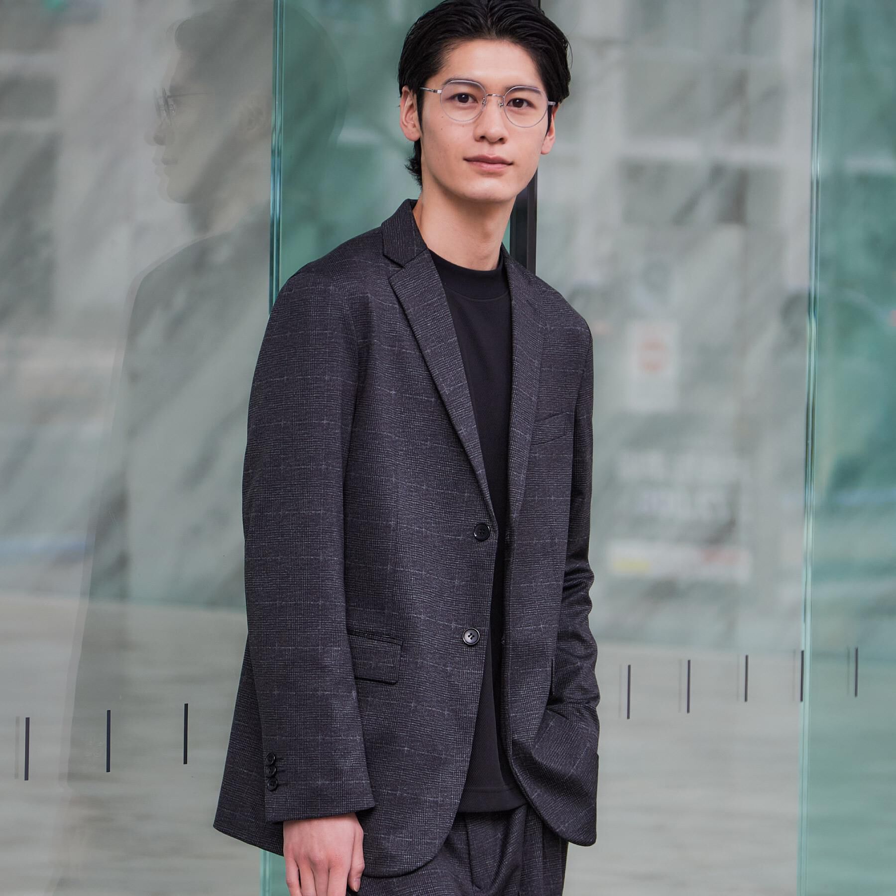 THE SHOP TK「【動きやすい、快適ビジネスジャケット】TRジャージ ジャケット　セットアップ可/洗濯機OK/ストレッ」|テーラードジャケット|チャコールグレー(2