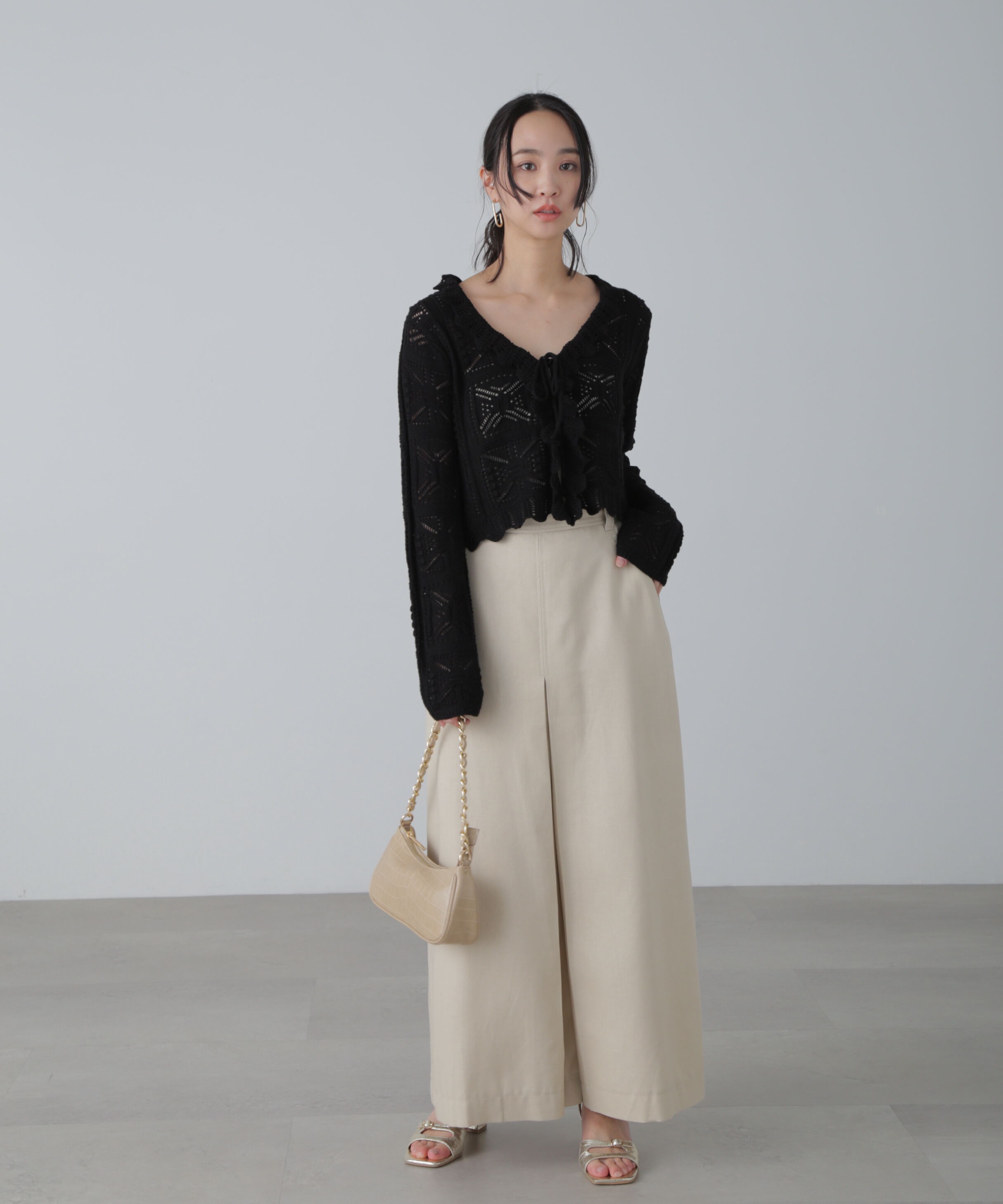  「透かし編みクロップドニットカーディガン」|ニット・セーター|