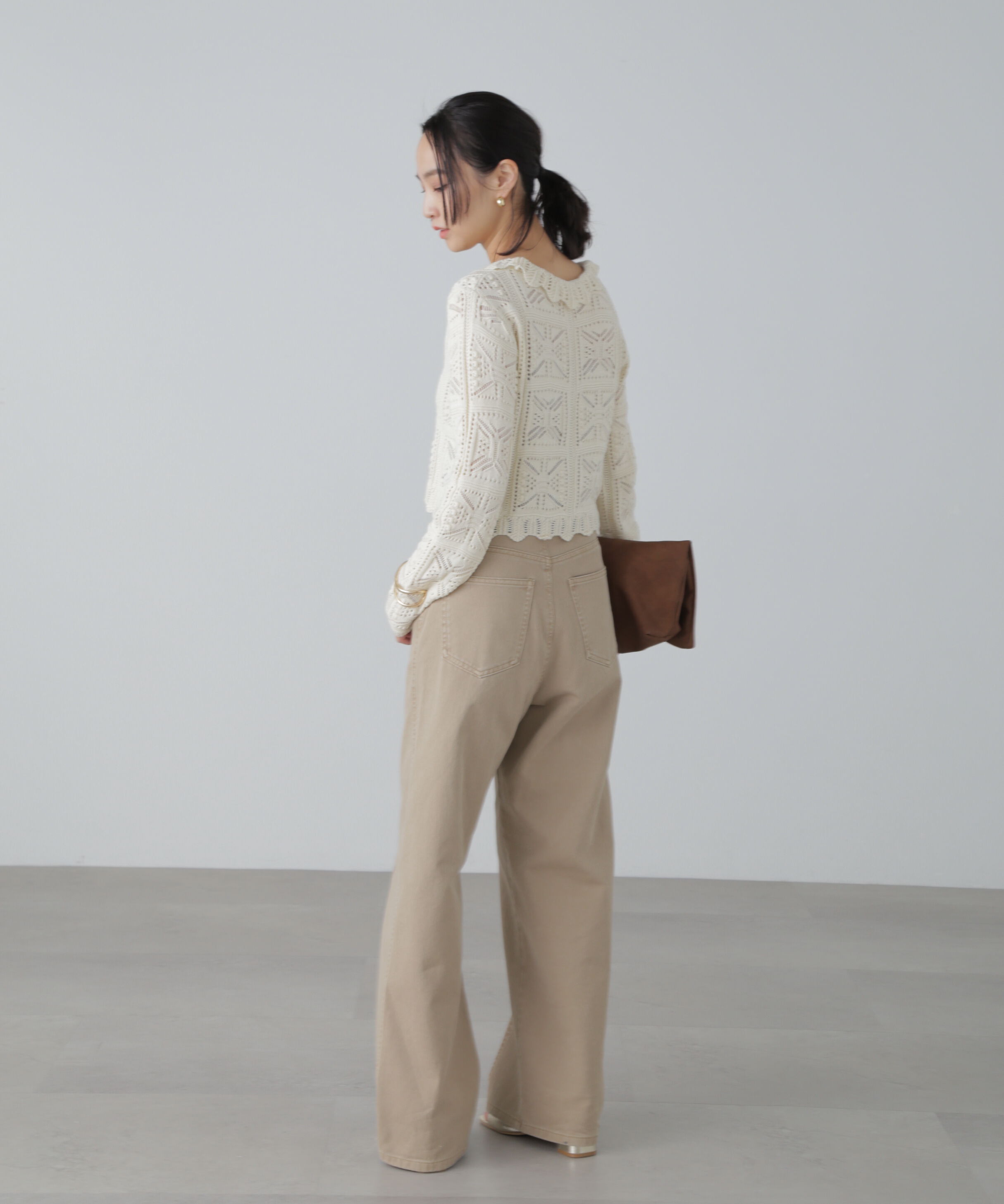  「透かし編みクロップドニットカーディガン」|ニット・セーター|