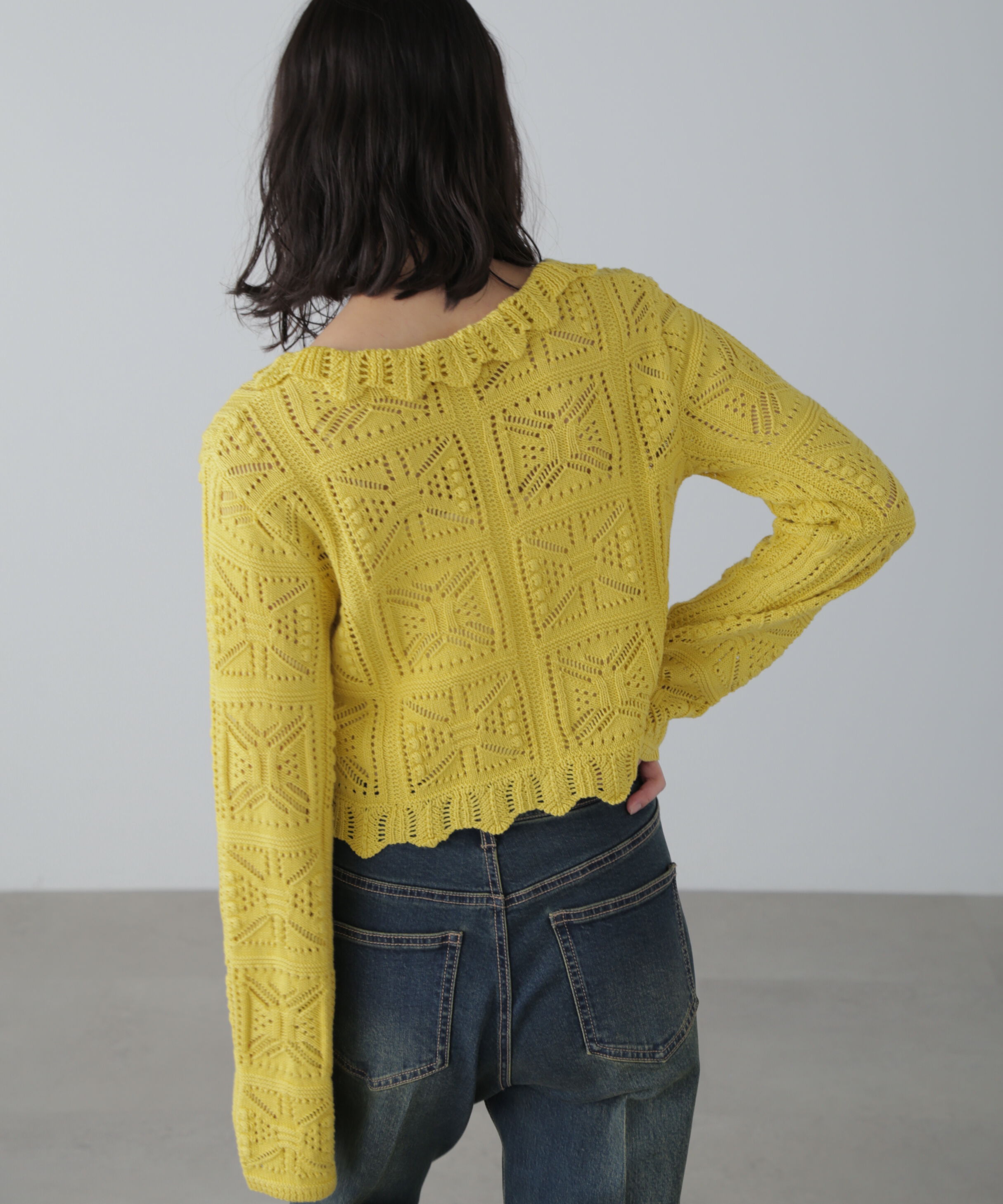  「透かし編みクロップドニットカーディガン」|ニット・セーター|