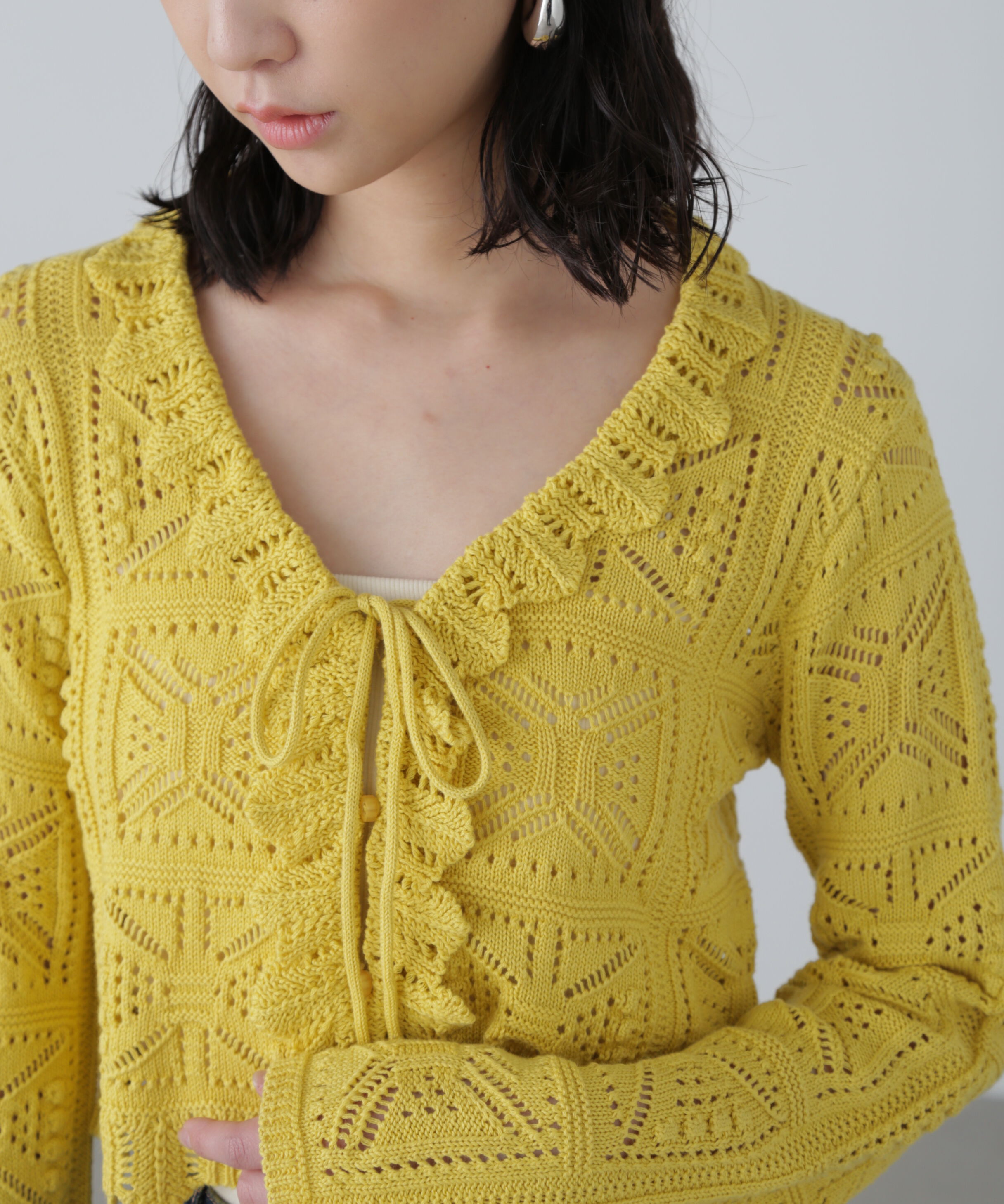  「透かし編みクロップドニットカーディガン」|ニット・セーター|