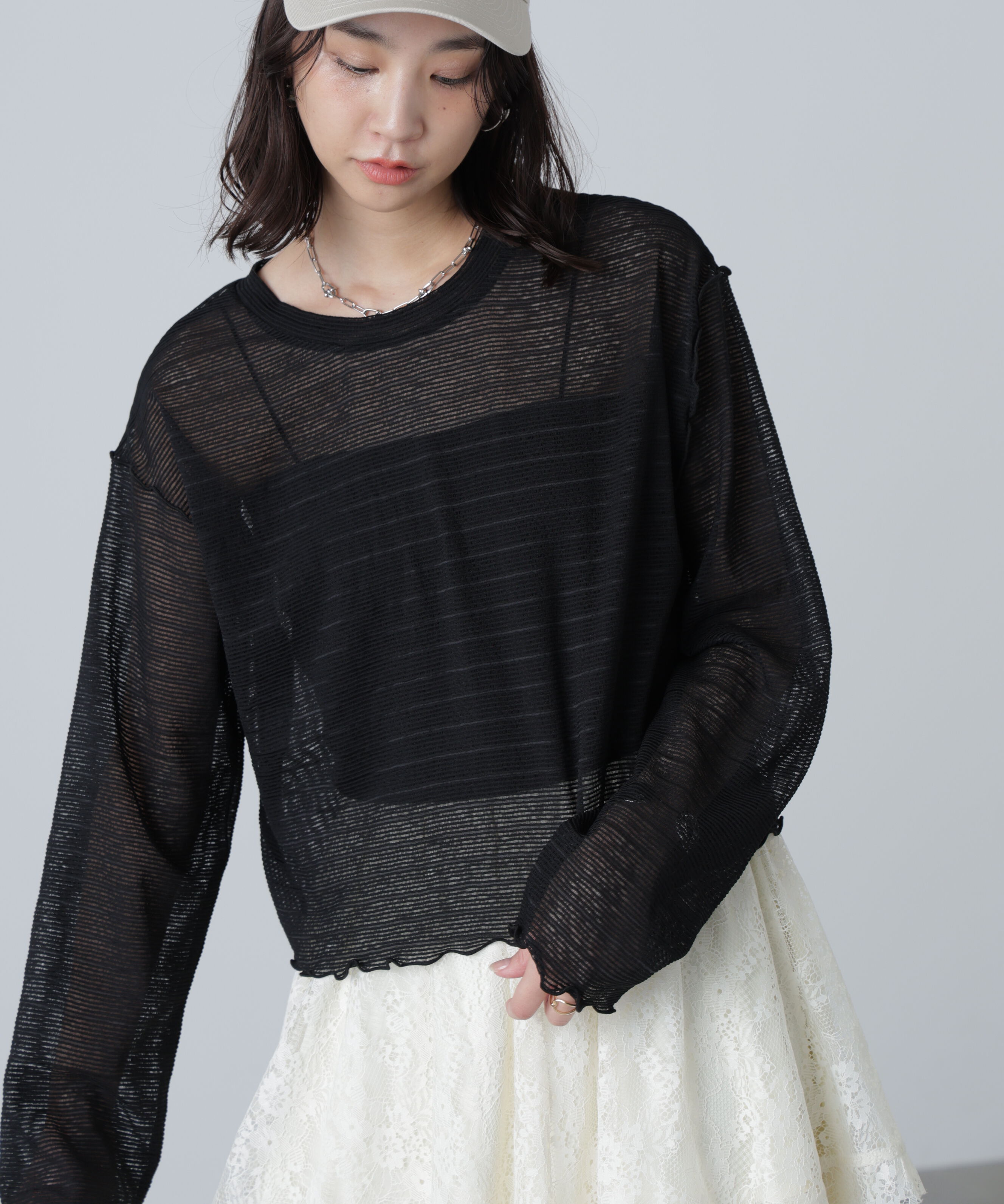  「前後２ＷＡＹシアーカットソーカーディガン」|Tシャツ・カットソー|黒ムジ