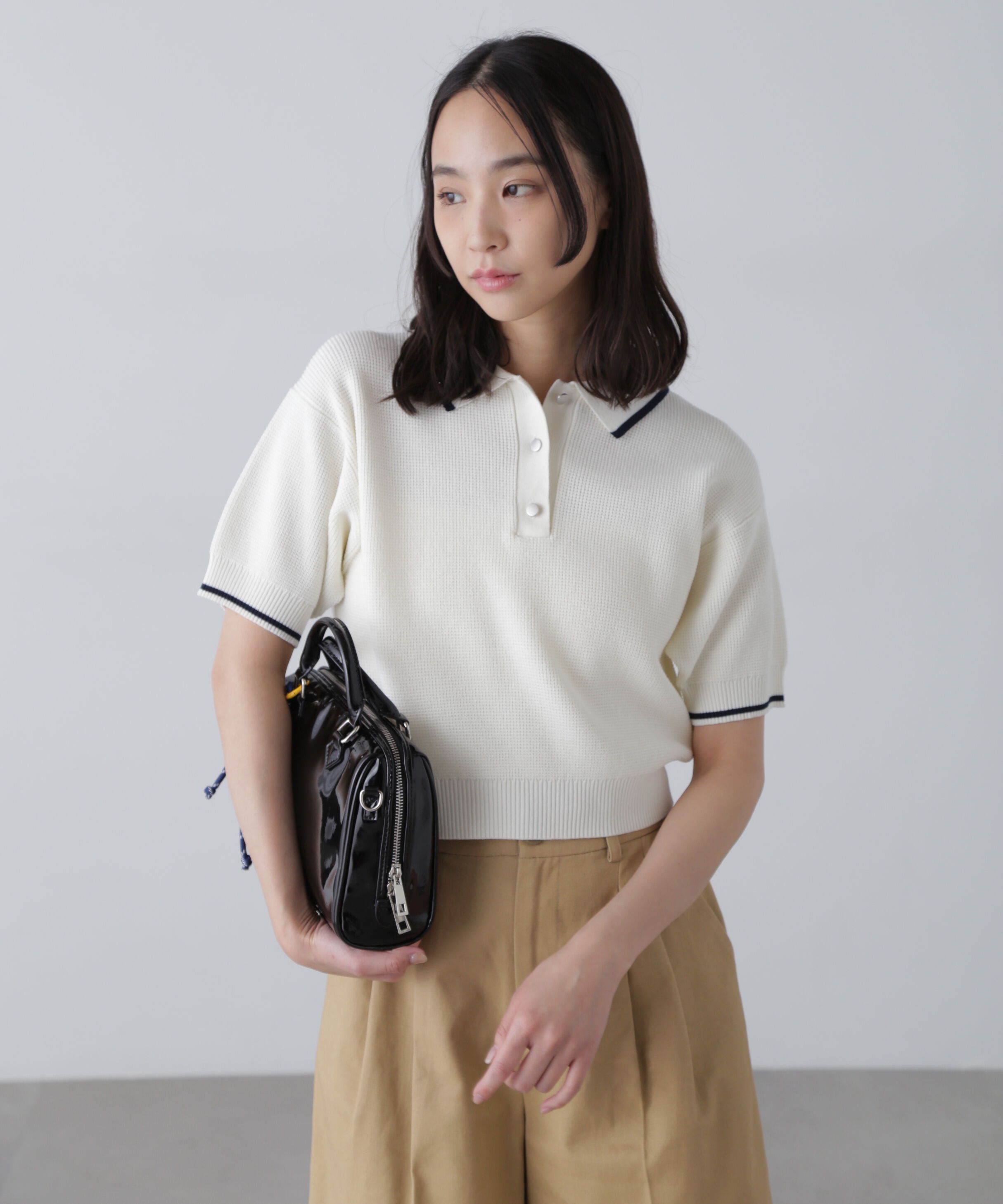  「配色ラインニットポロ」|ニット・セーター|