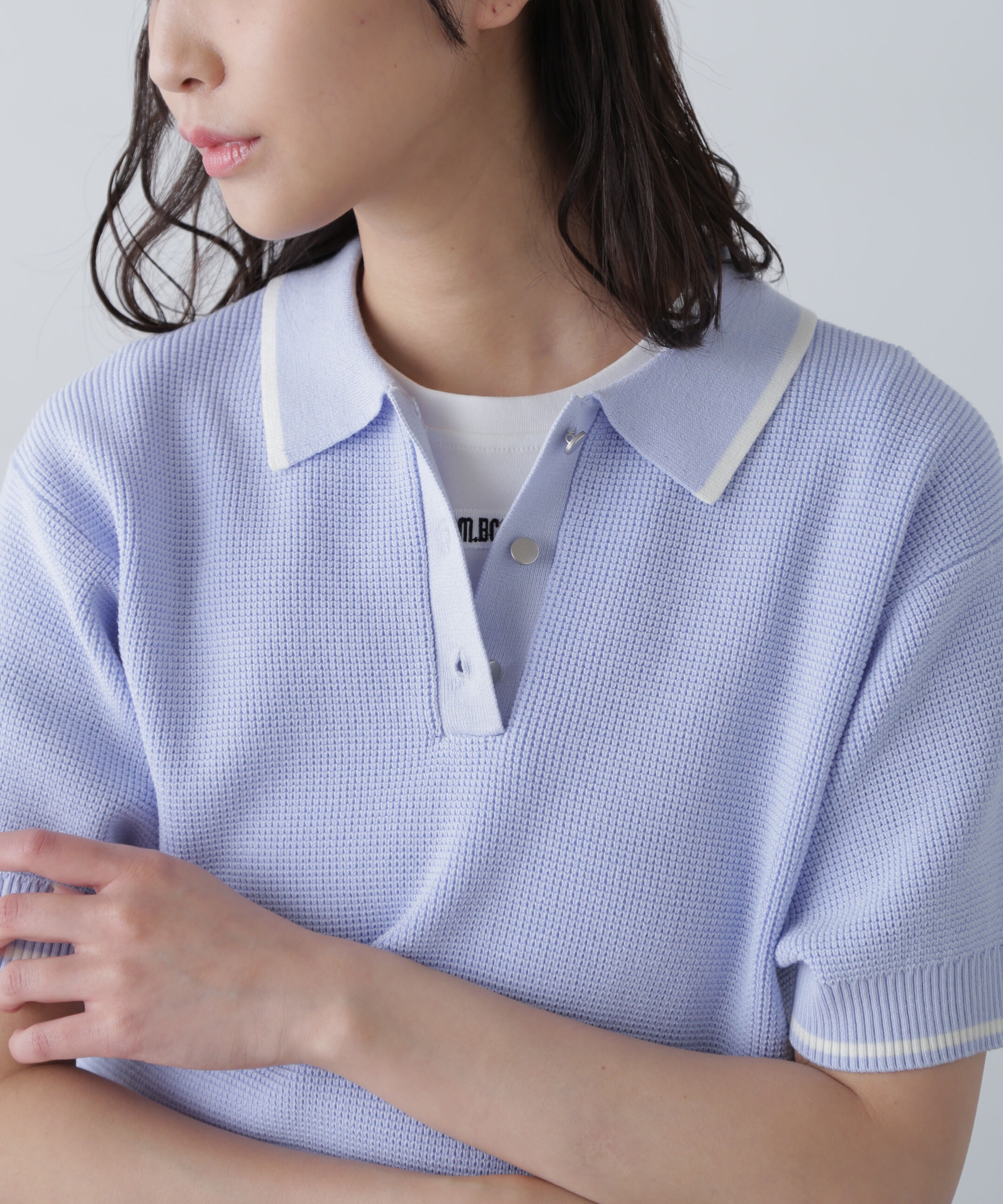  「配色ラインニットポロ」|ニット・セーター|