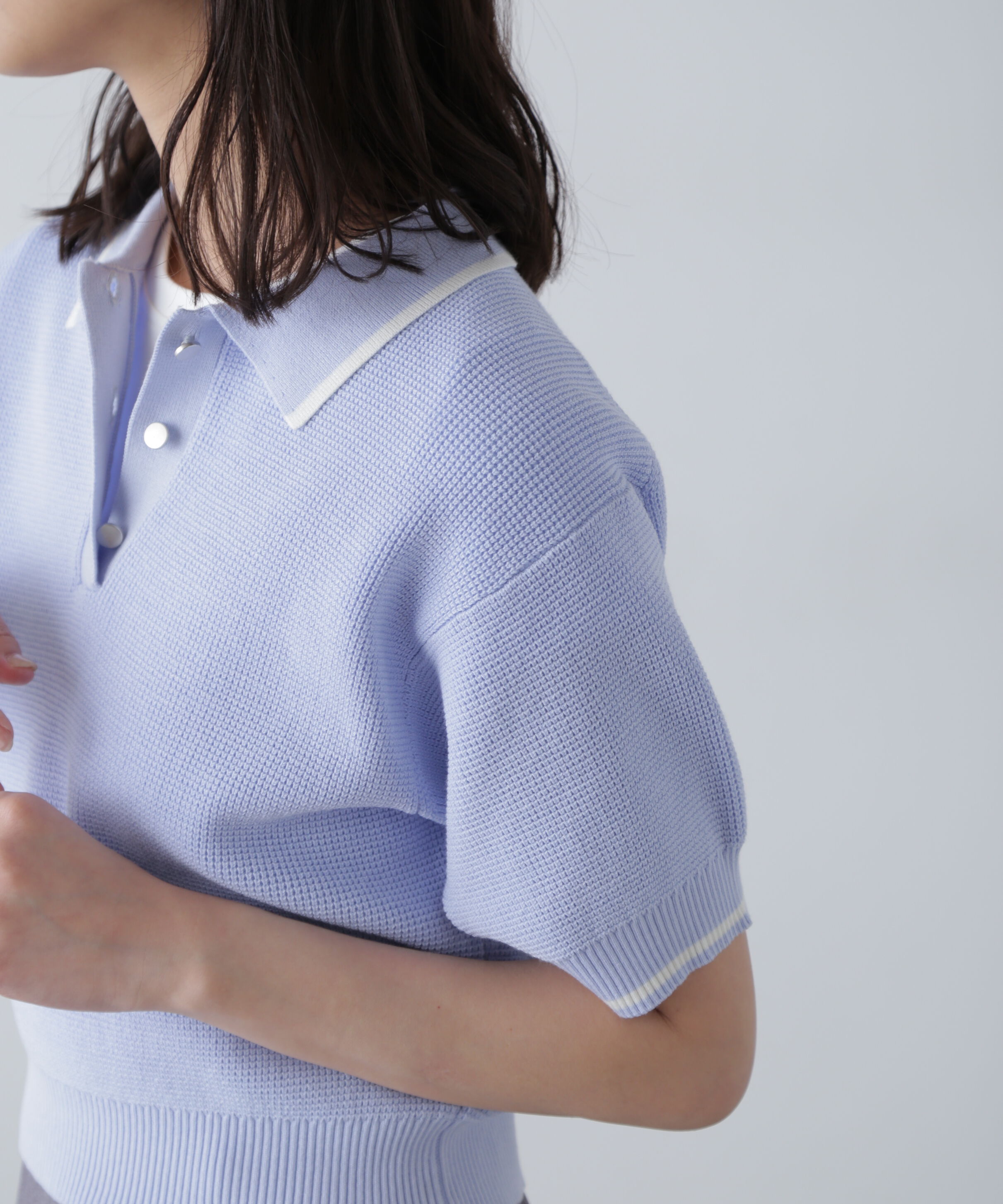  「配色ラインニットポロ」|ニット・セーター|
