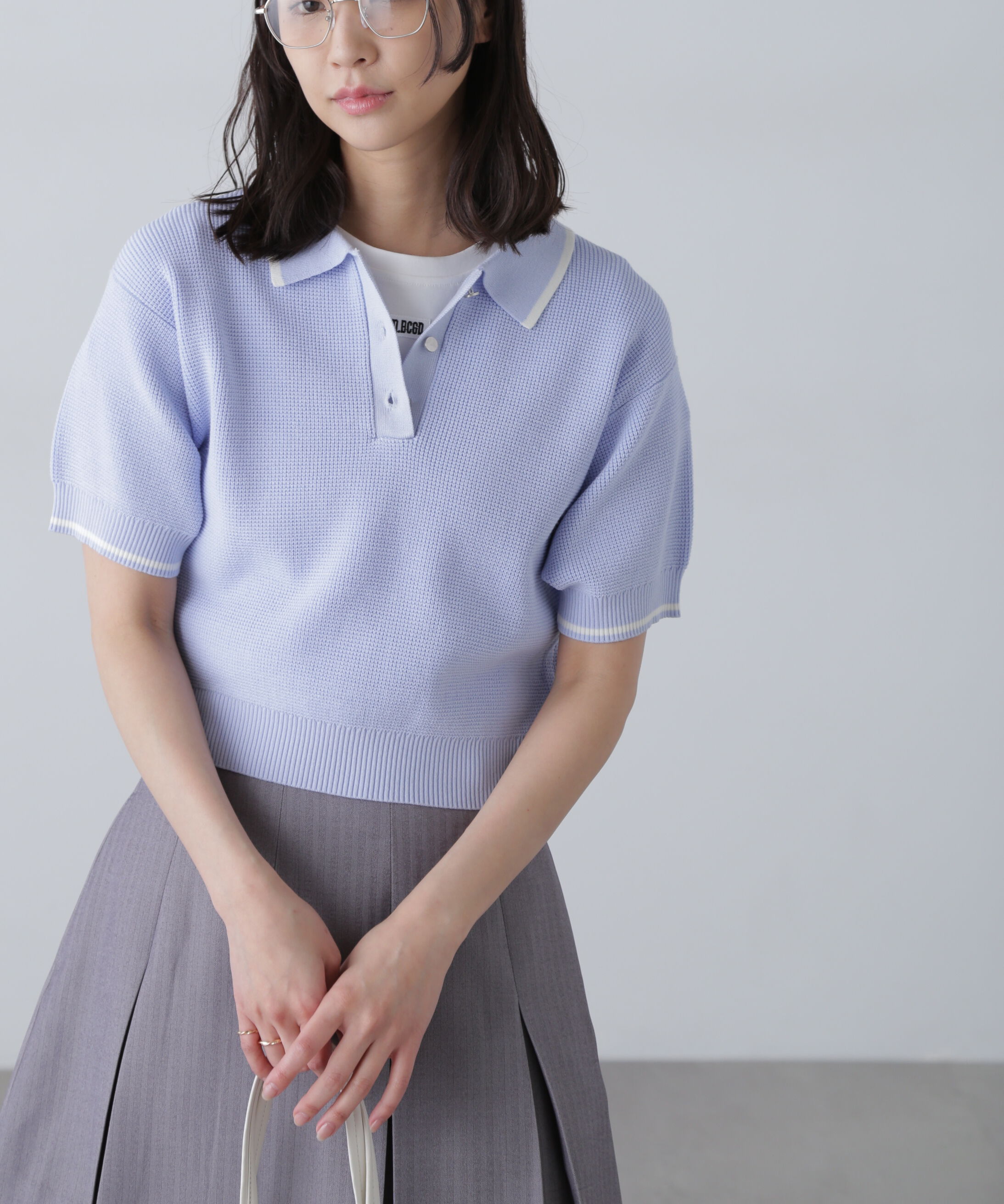  「配色ラインニットポロ」|ニット・セーター|