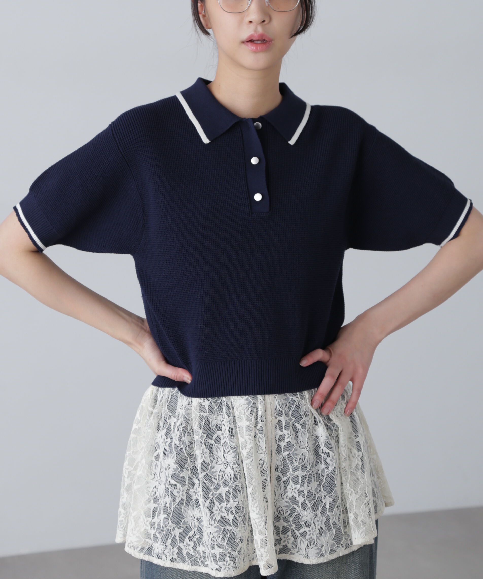  「配色ラインニットポロ」|ニット・セーター|