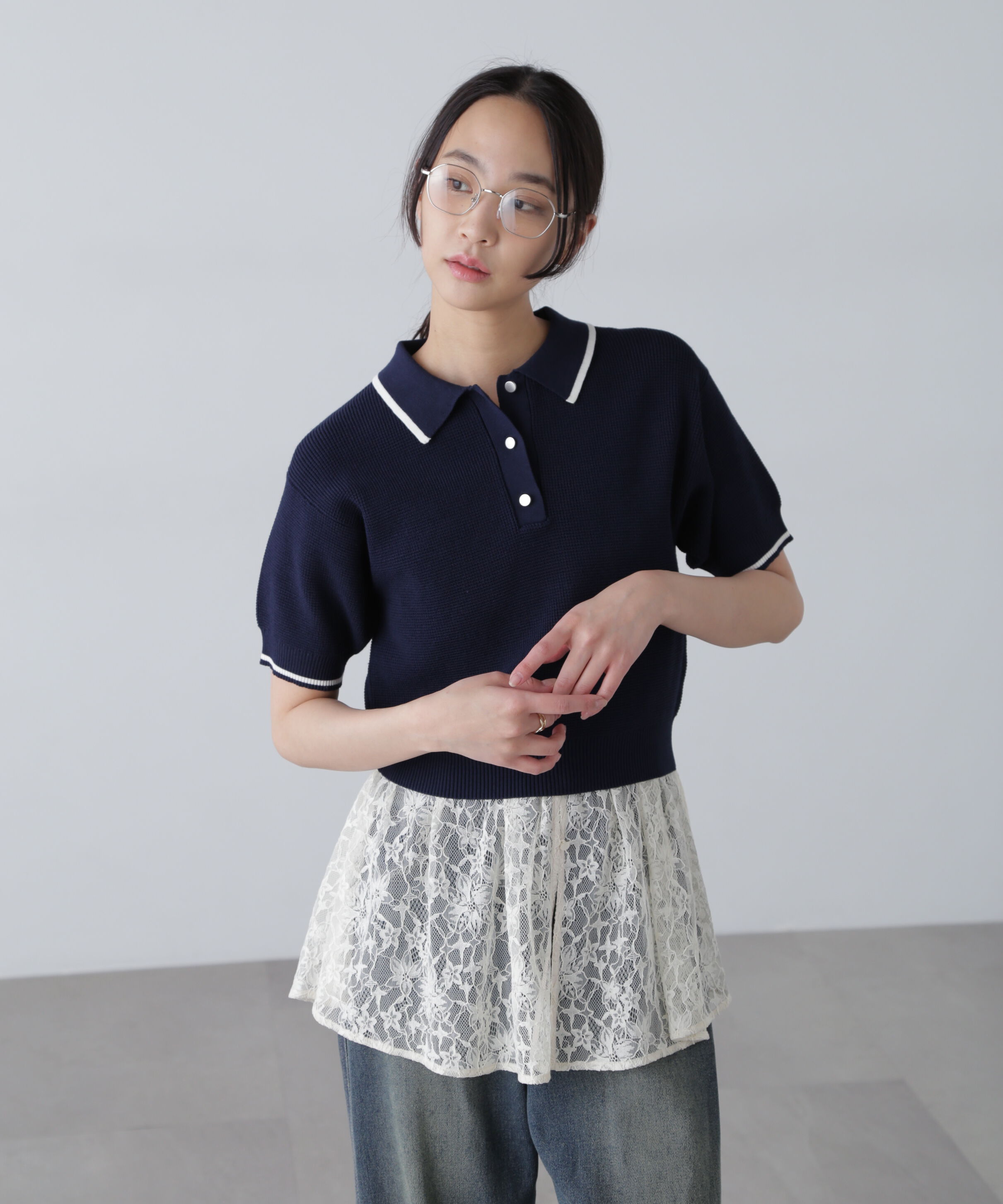  「配色ラインニットポロ」|ニット・セーター|