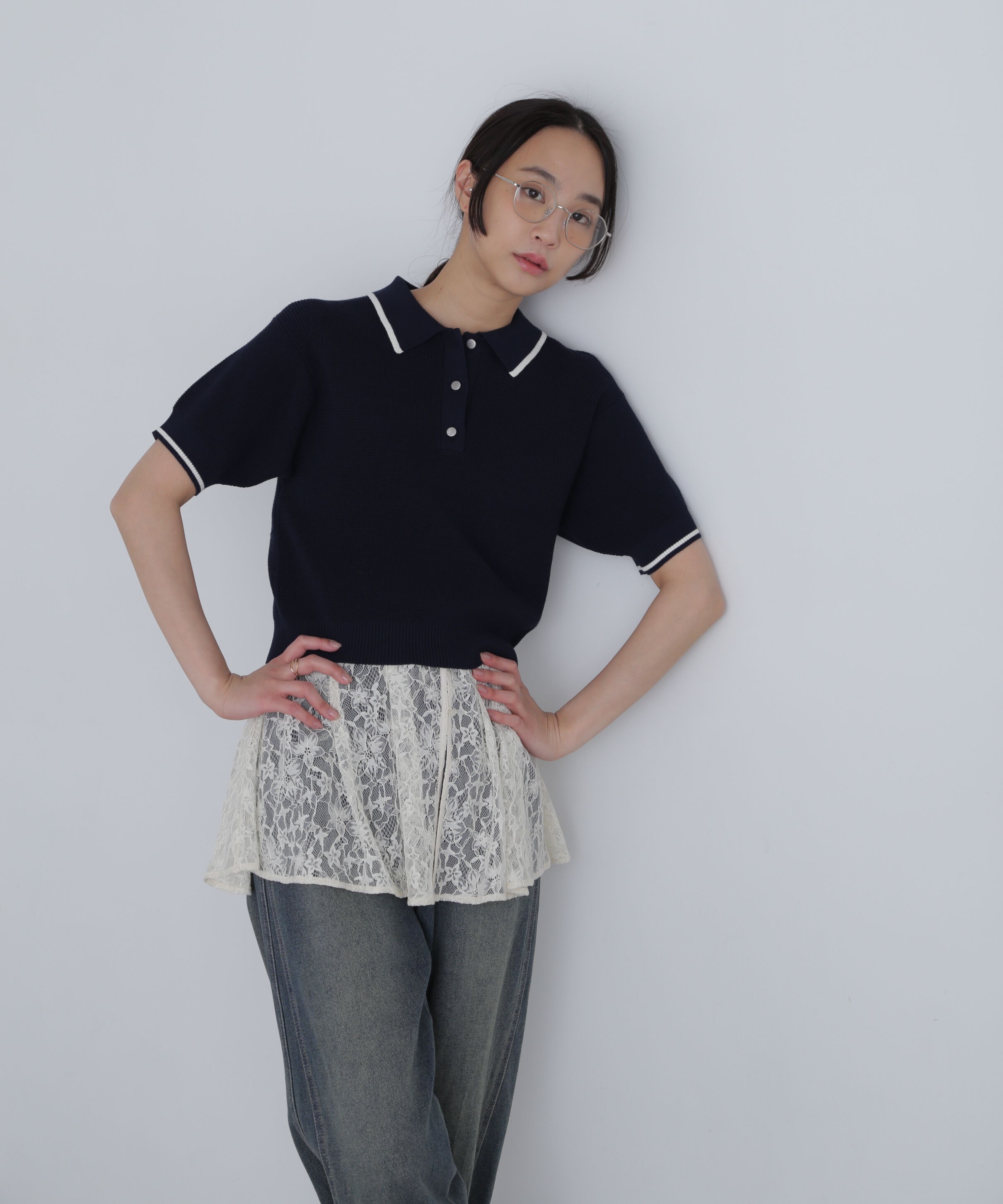  「配色ラインニットポロ」|ニット・セーター|