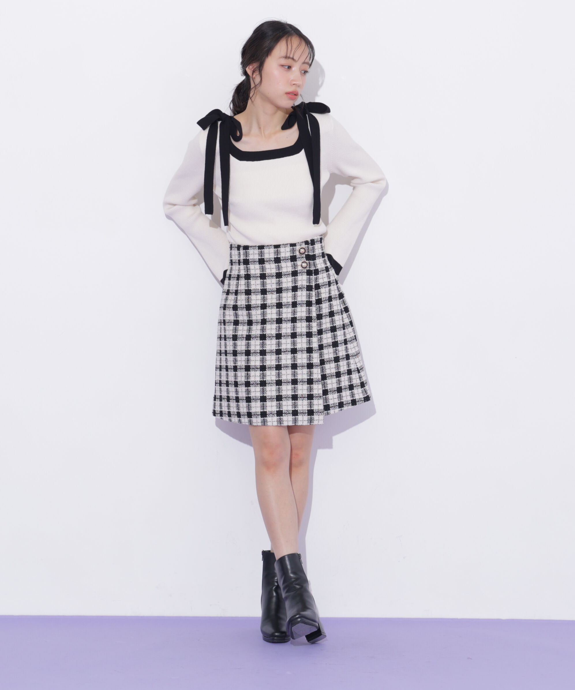  「ブロックチェックツィードミニスカート」|スカート|