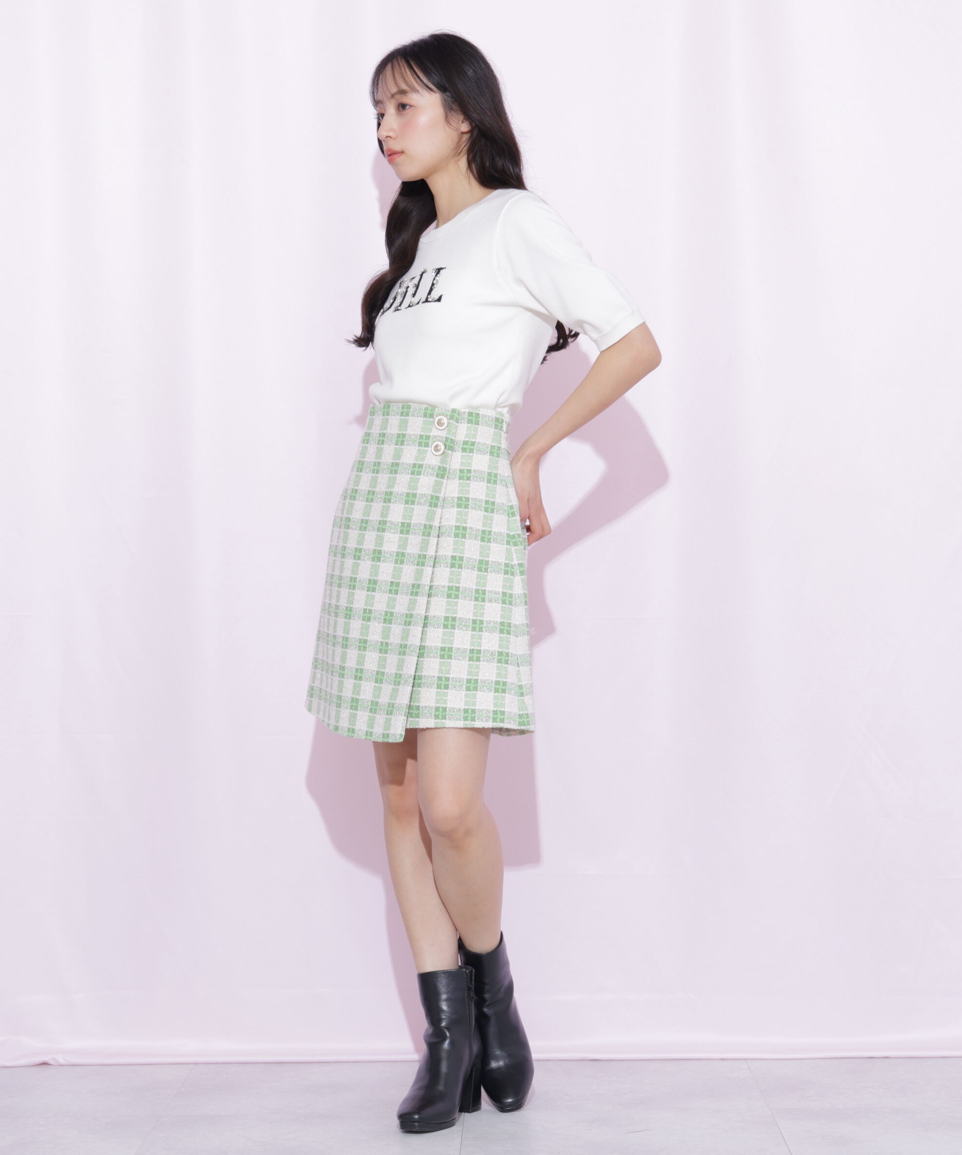  「ブロックチェックツィードミニスカート」|スカート|