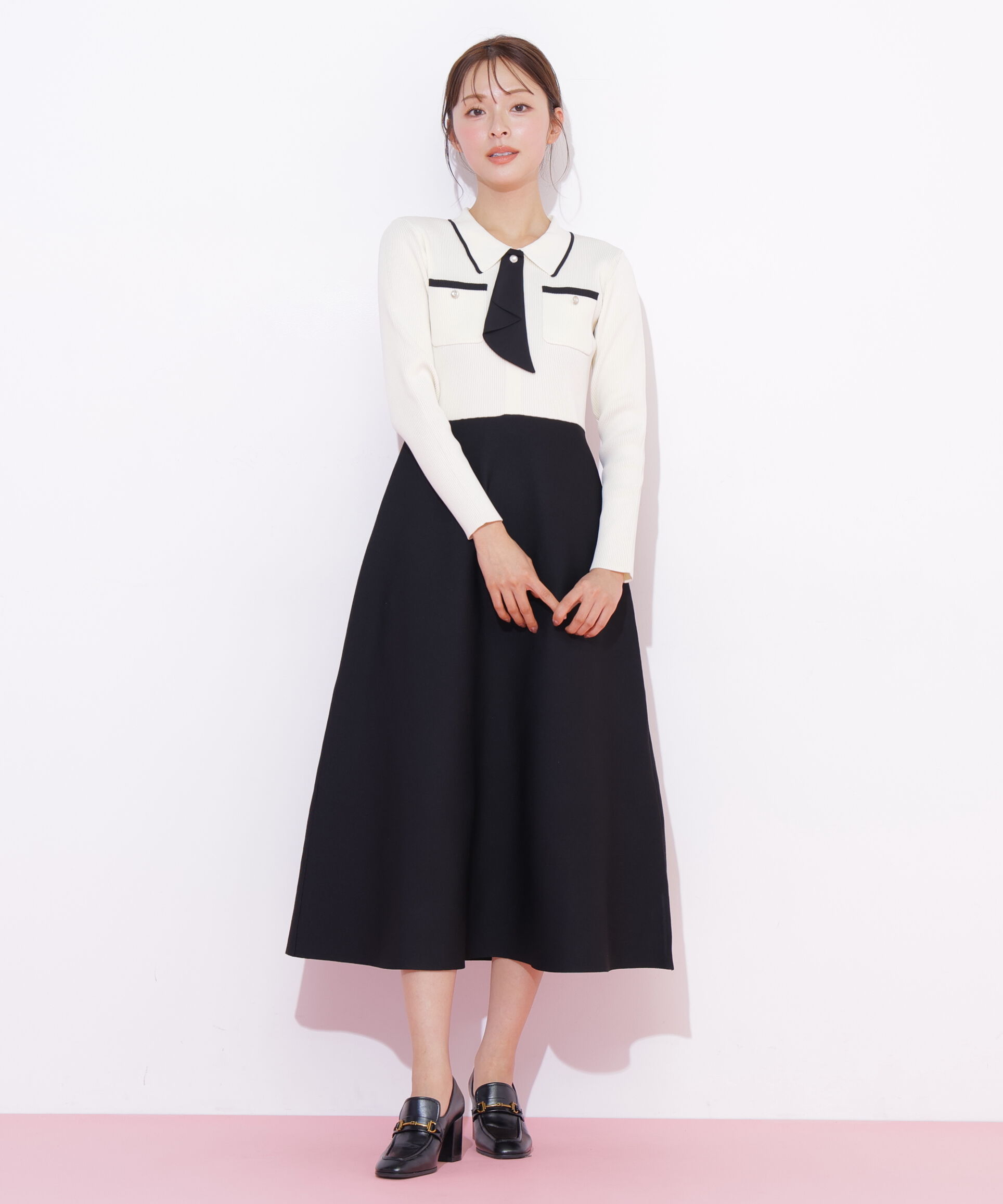  「タイ付きニットワンピース」|ワンピース|