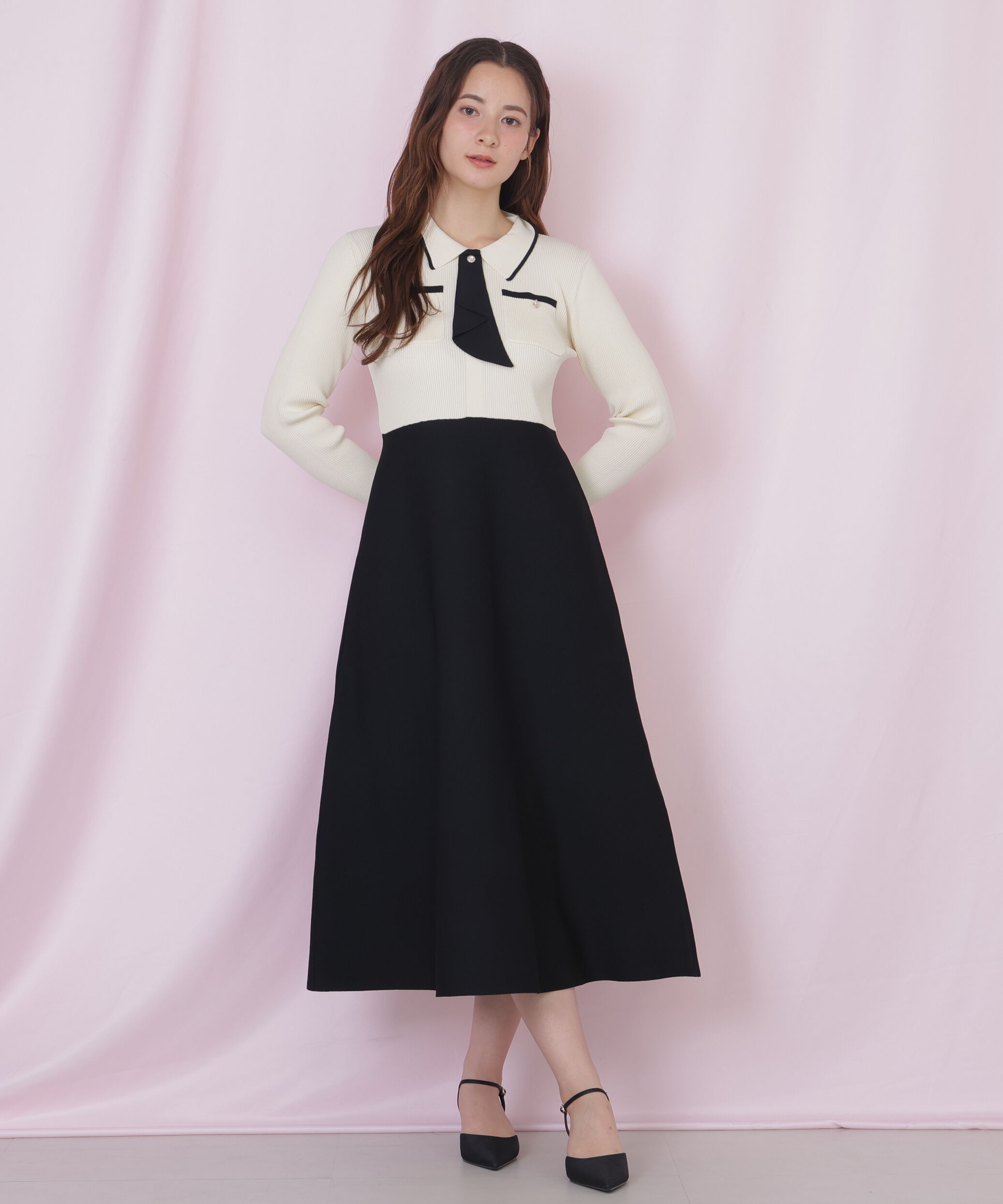  「タイ付きニットワンピース」|ワンピース|