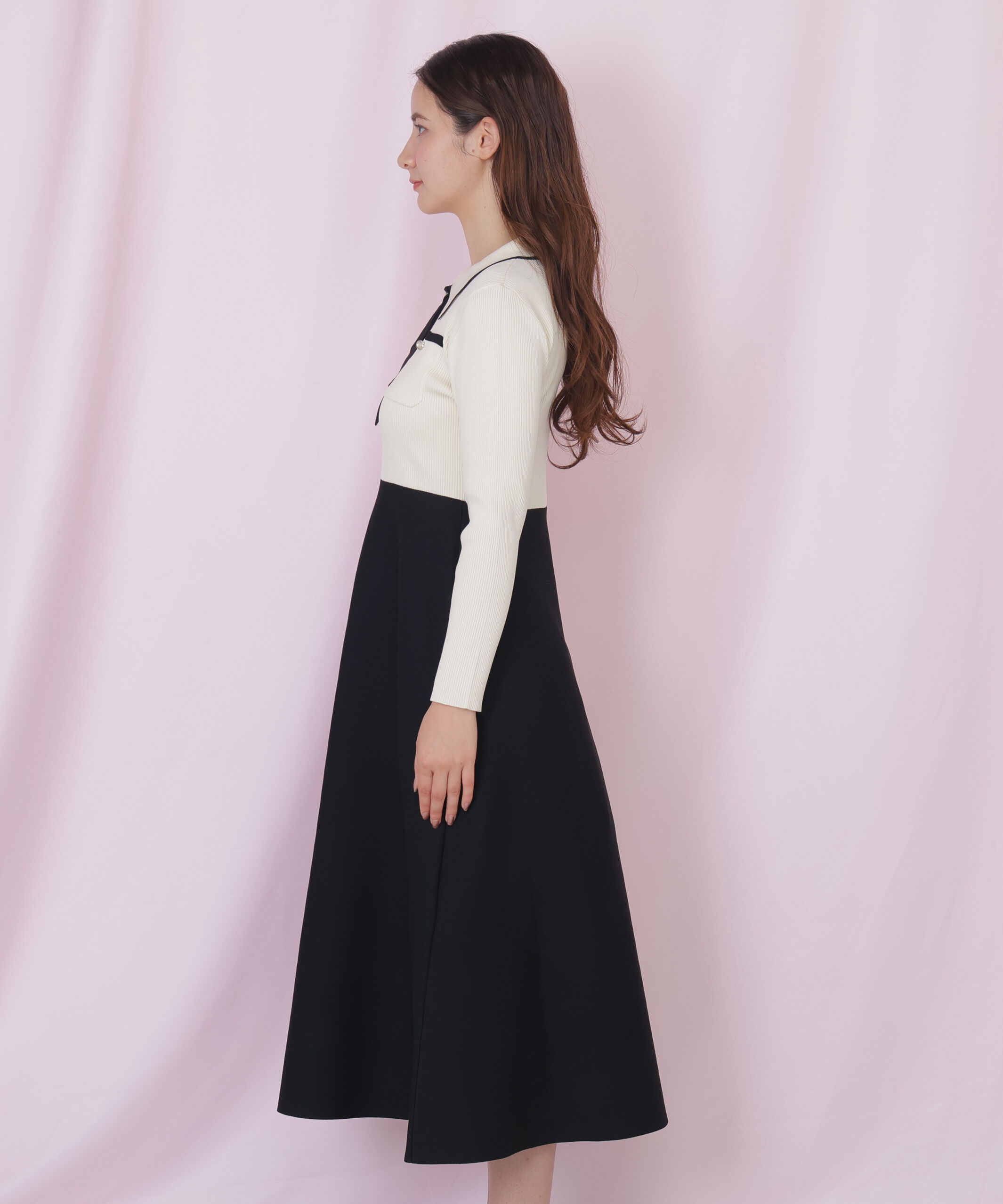  「タイ付きニットワンピース」|ワンピース|