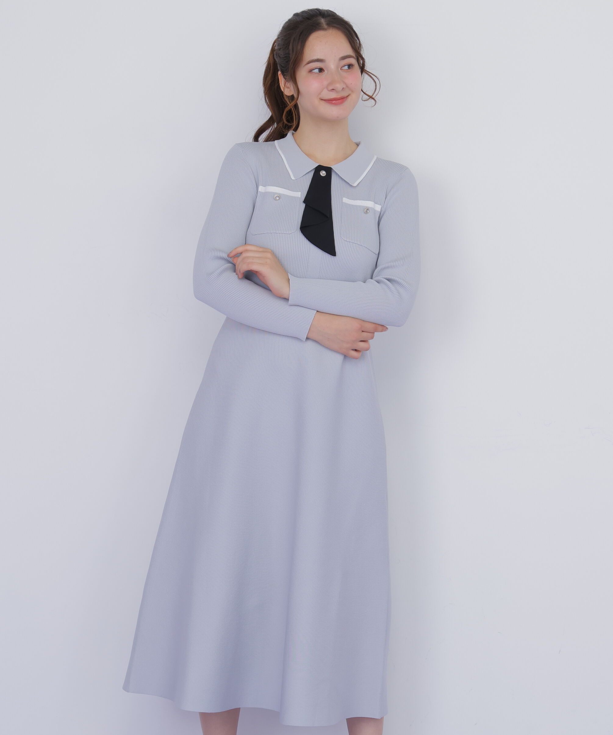  「タイ付きニットワンピース」|ワンピース|