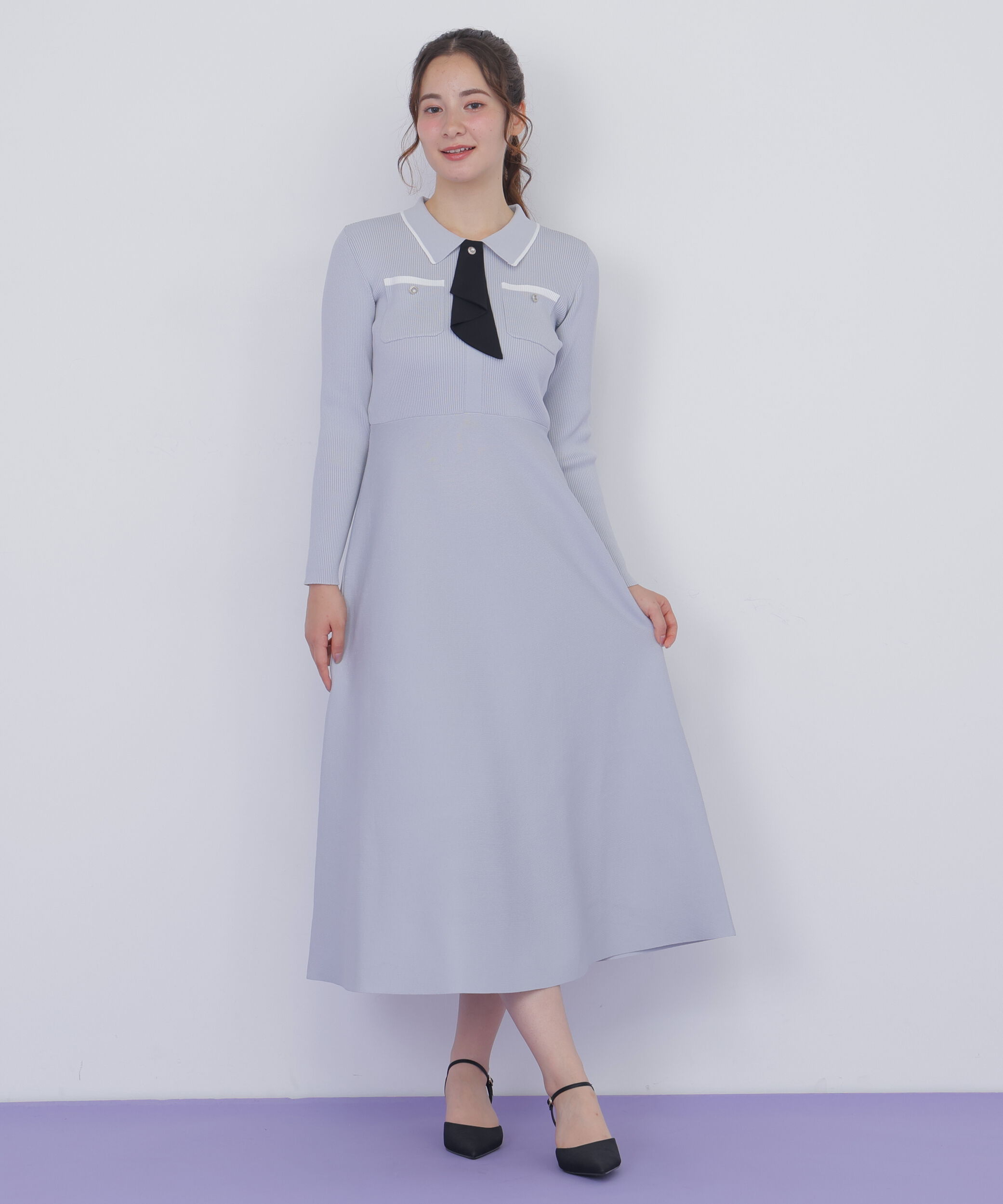  「タイ付きニットワンピース」|ワンピース|