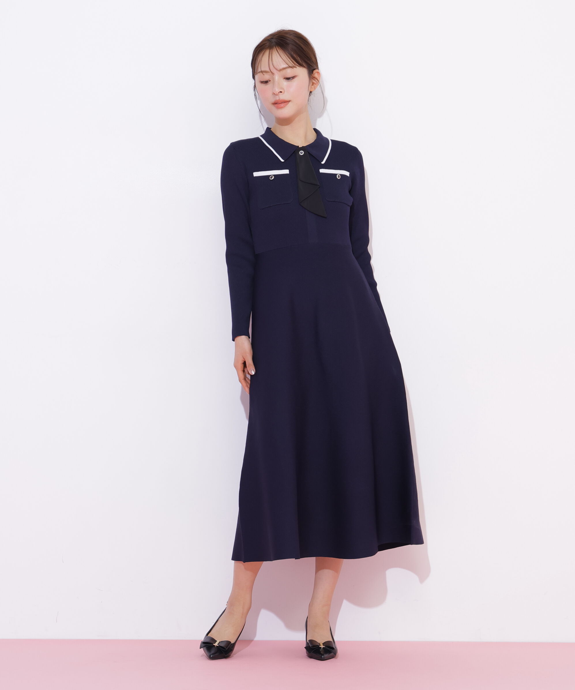  「タイ付きニットワンピース」|ワンピース|