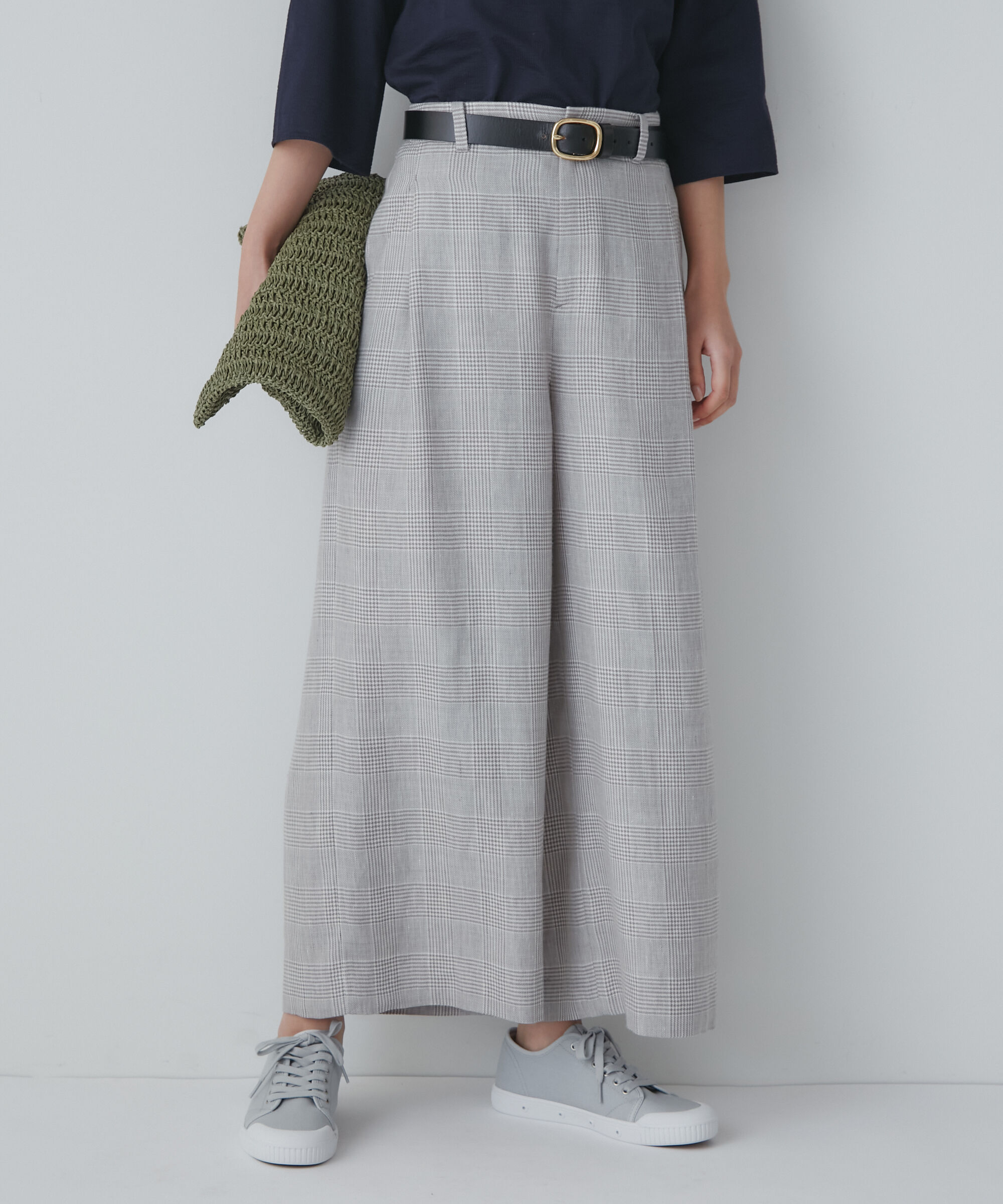  「◆ＰＥレーヨンリネンセミワイドパンツ」|その他|グレーチェッ 3