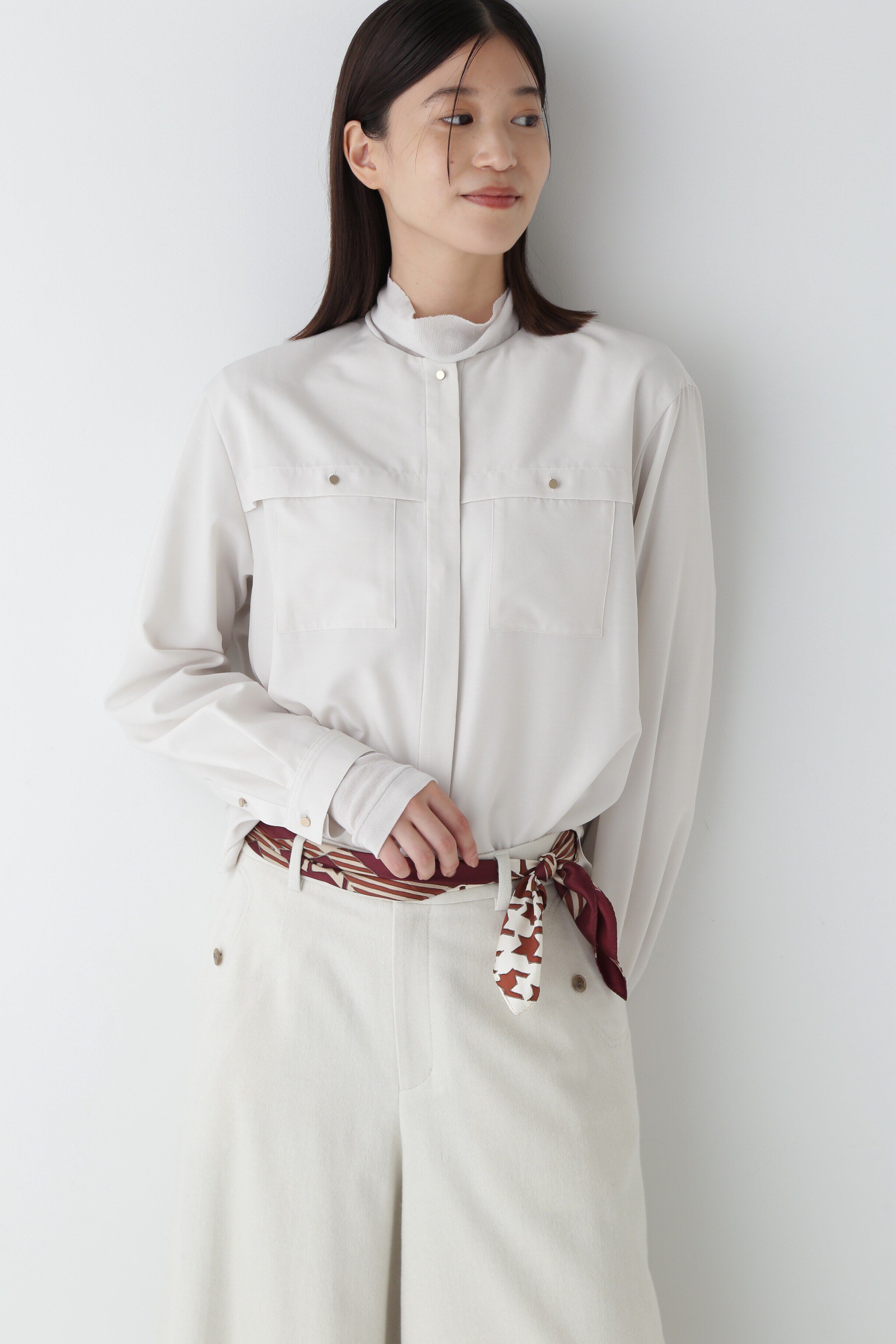  「◆ノーカラーポケットディテールブラウス」|シャツ・ブラウス|