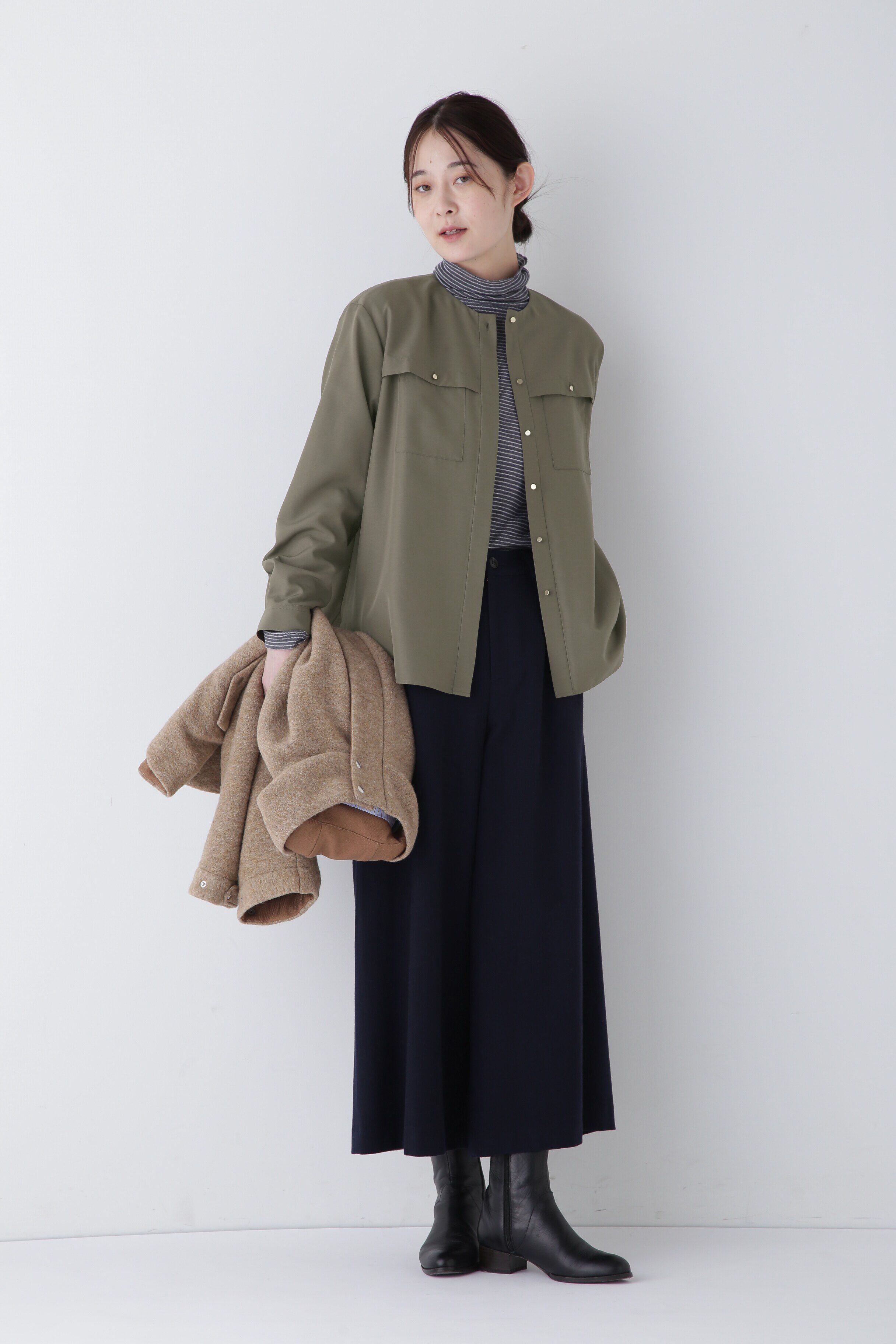  「◆ノーカラーポケットディテールブラウス」|シャツ・ブラウス|