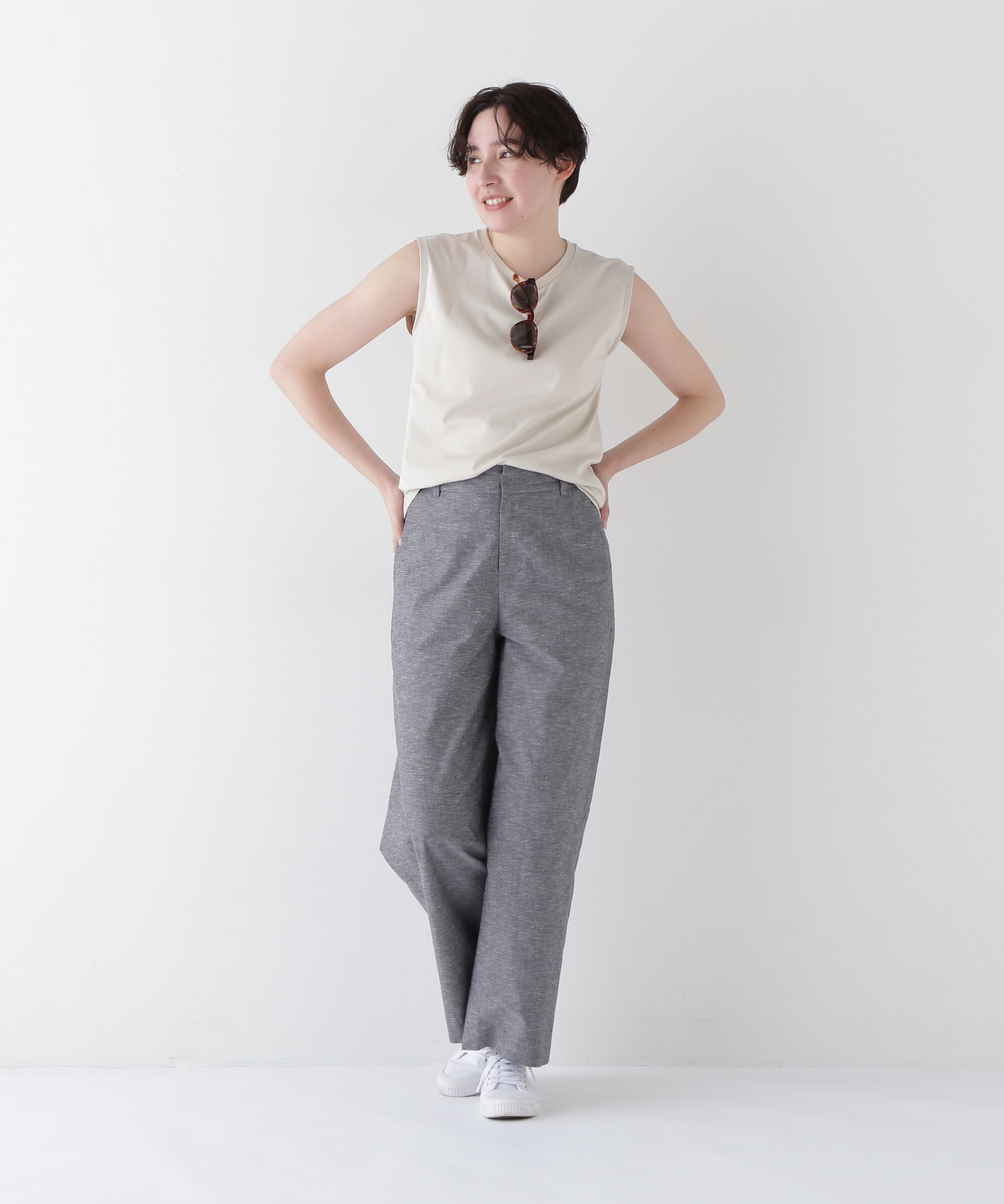  「◆綿麻シャンブレーセミワイドパンツ」|その他|