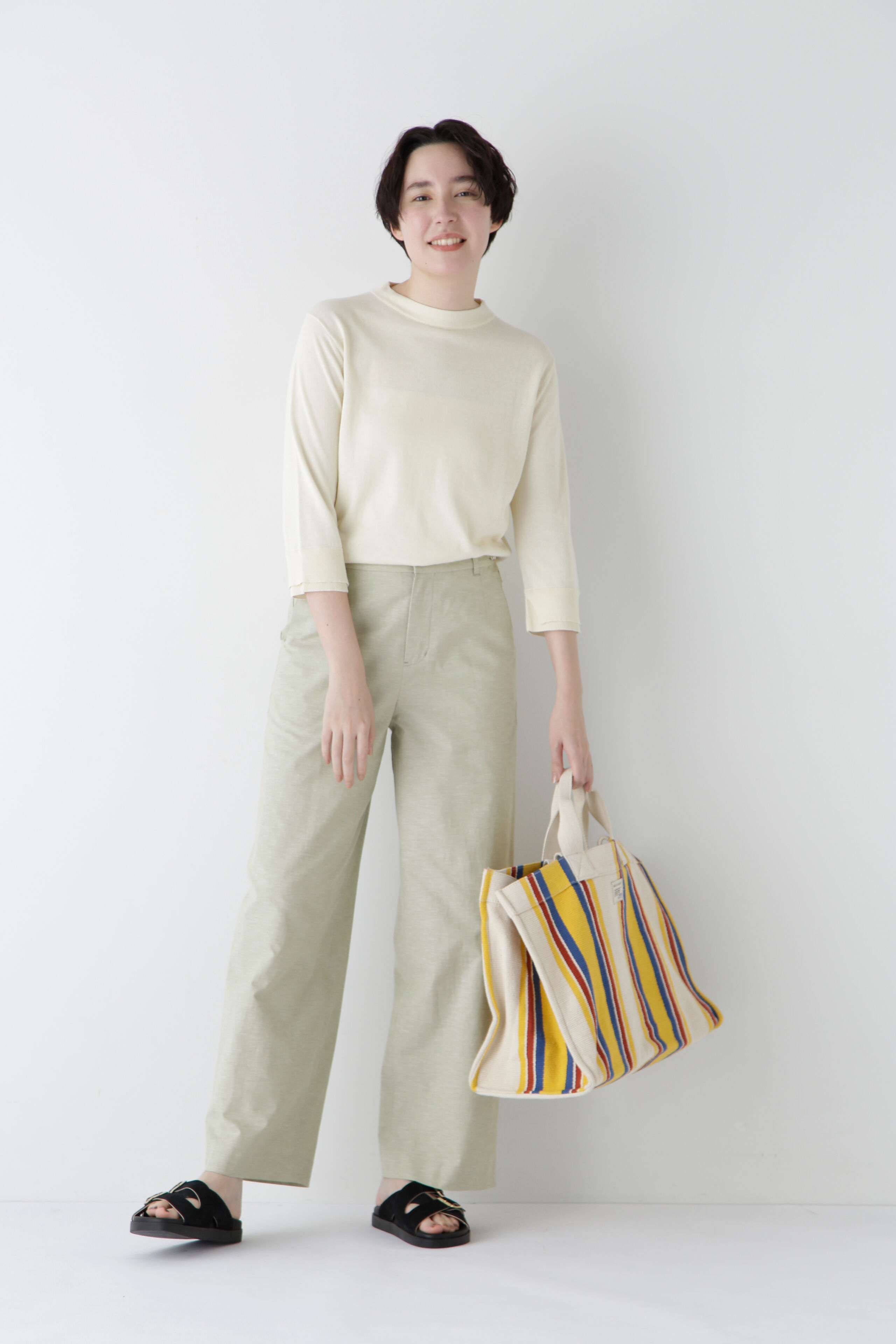  「◆綿麻シャンブレーセミワイドパンツ」|その他|