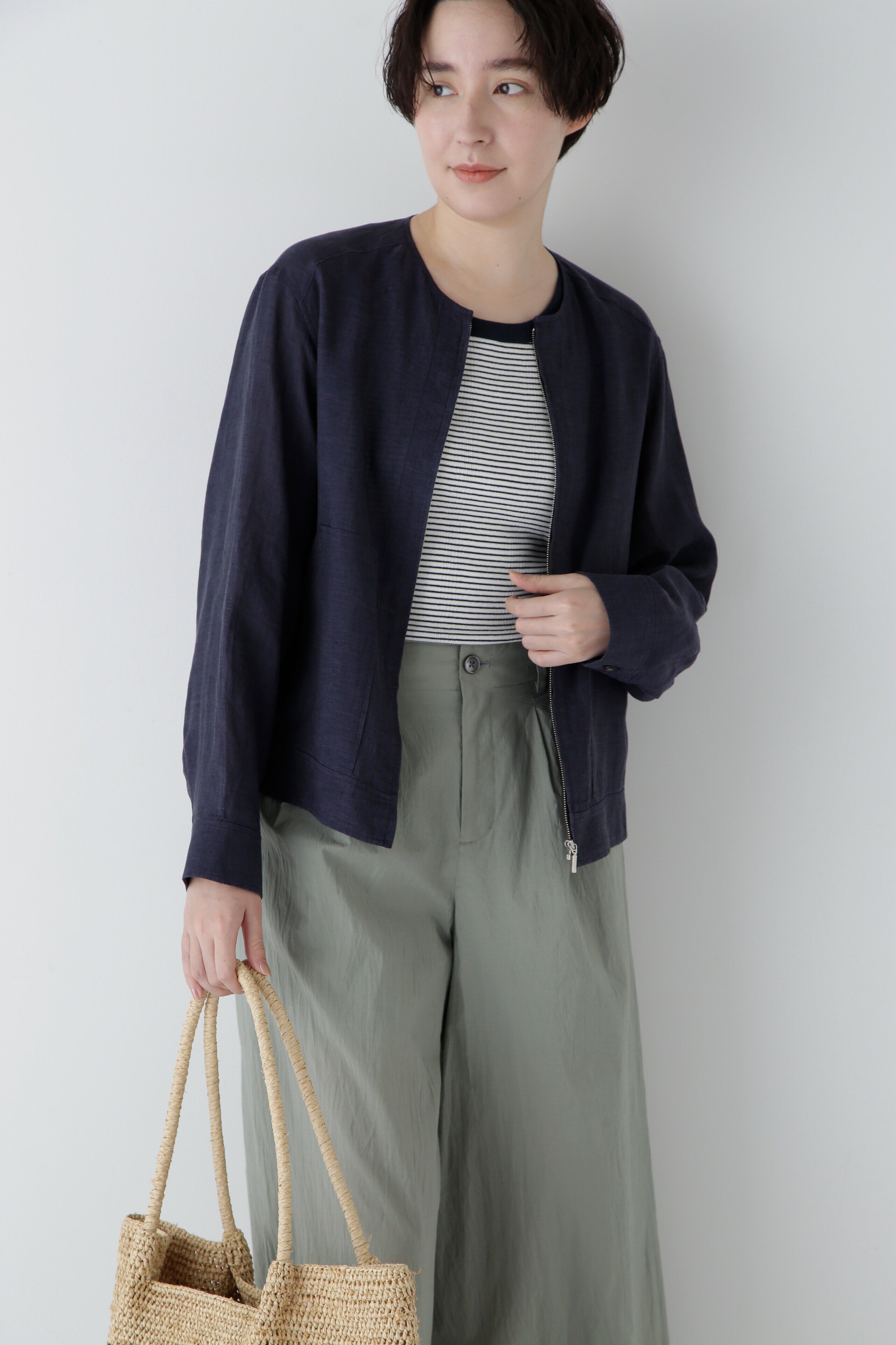  「◆ハードマンリネンノーカラージップブルゾン」|ブルゾン・スタジャン|