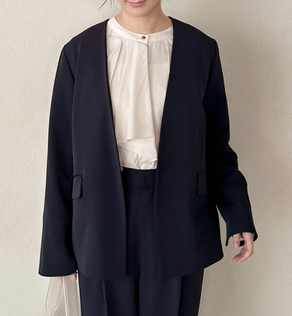 Doux archives「【セットアップ対応】ストレッチＶノーカラージャケット」|テーラードジャケット|NAVY