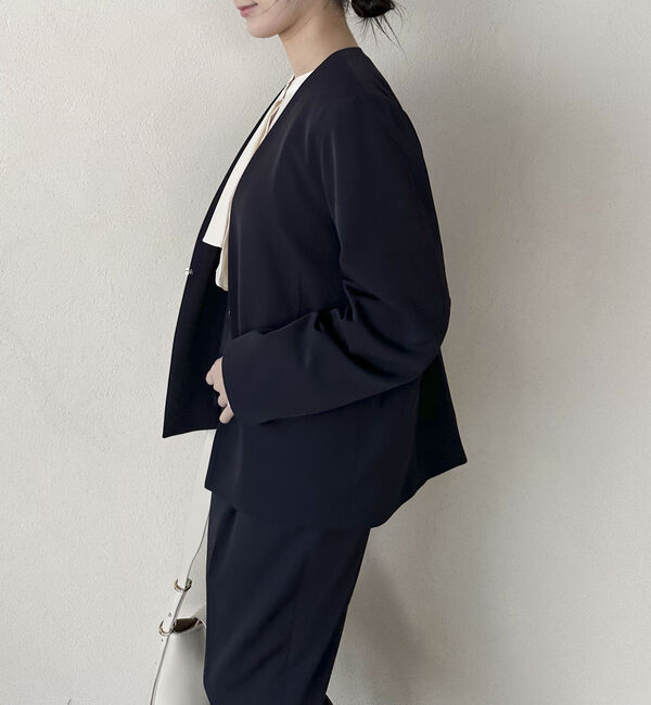 Doux archives「【セットアップ対応】ストレッチＶノーカラージャケット」|テーラードジャケット|