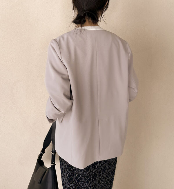 Doux archives「【セットアップ対応】ストレッチＶノーカラージャケット」|テーラードジャケット|