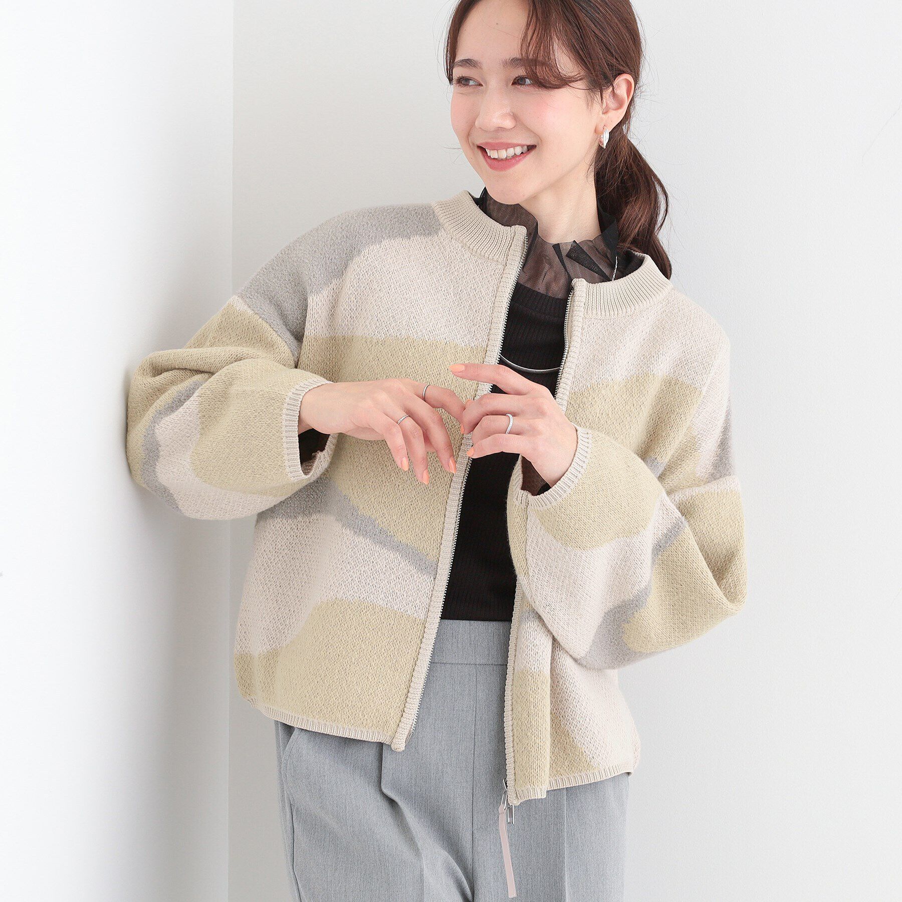 SHOO･LA･RUE「選べる3柄 ダブルZIPカーディガン」|カーディガン|ライトイエロー(53