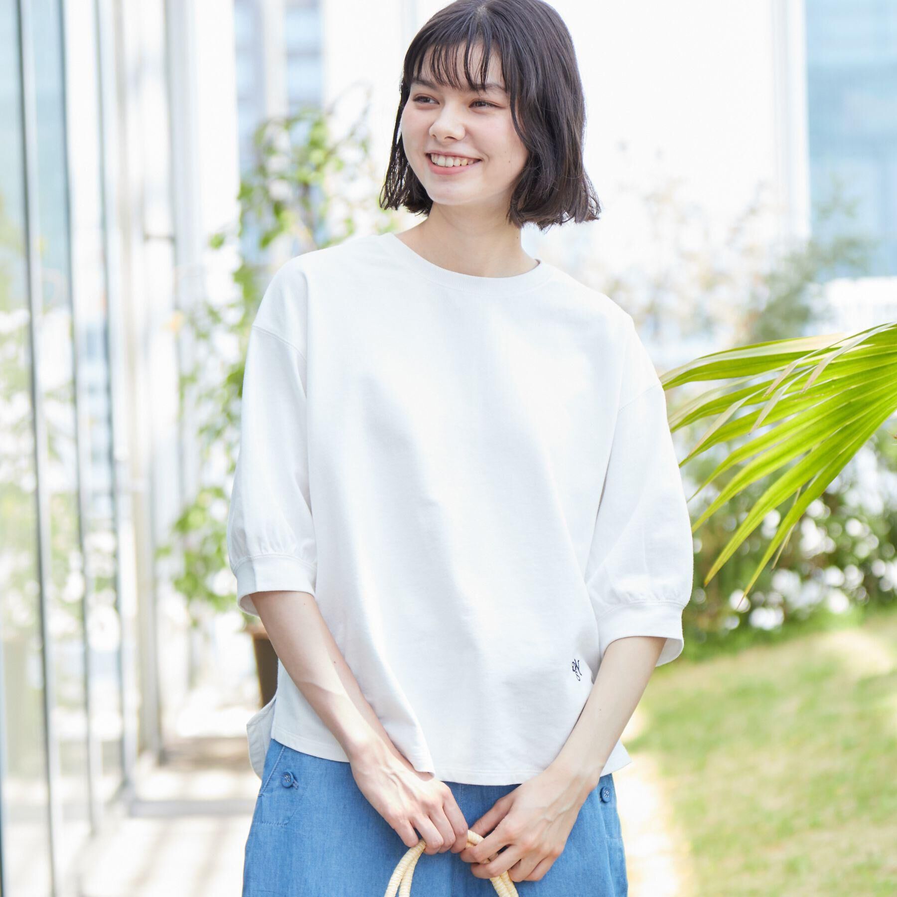 Dessin「【360度可愛い・洗える】バックヘンリーカットソー（5分袖/XS～L）」|Tシャツ・カットソー|