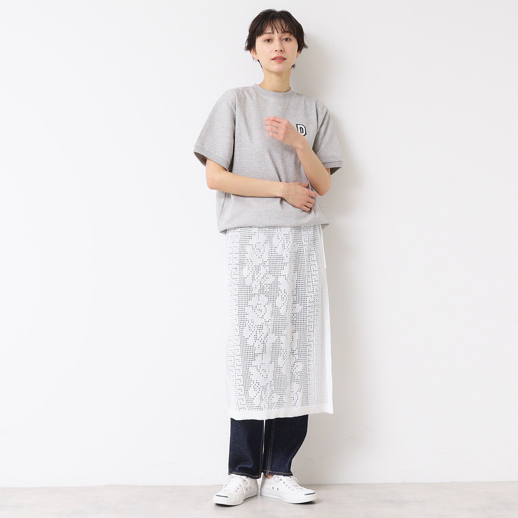 Dessin「【洗える】フラワー柄ニット巻き風スカート」|スカート|