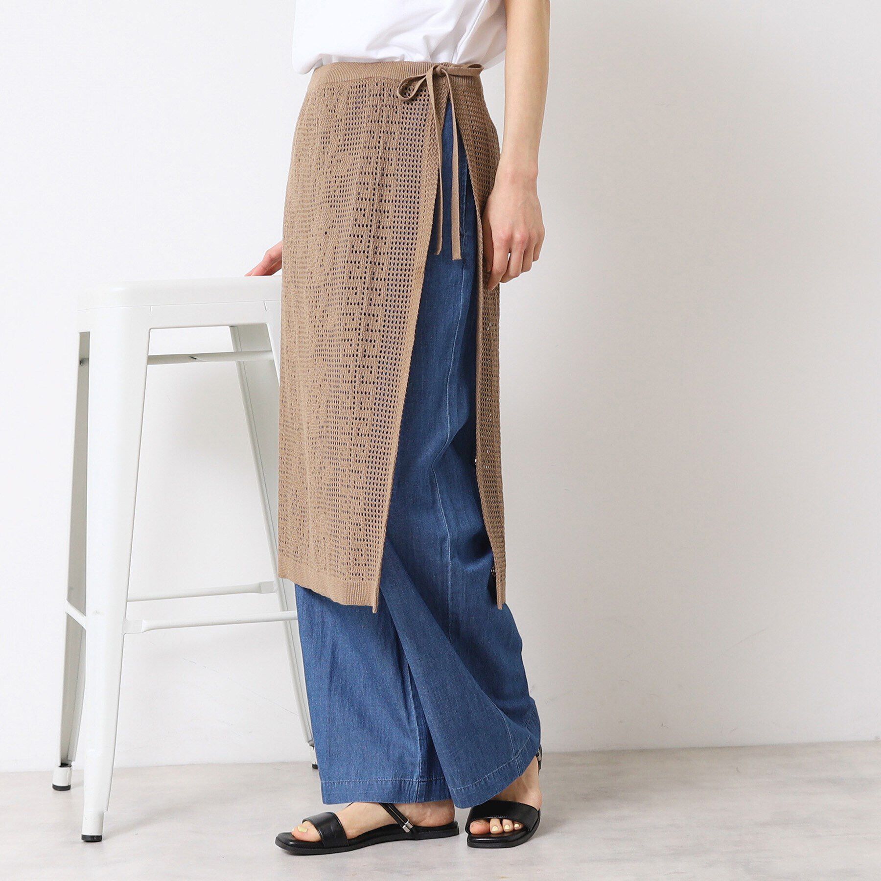 Dessin「【洗える】フラワー柄ニット巻き風スカート」|スカート|