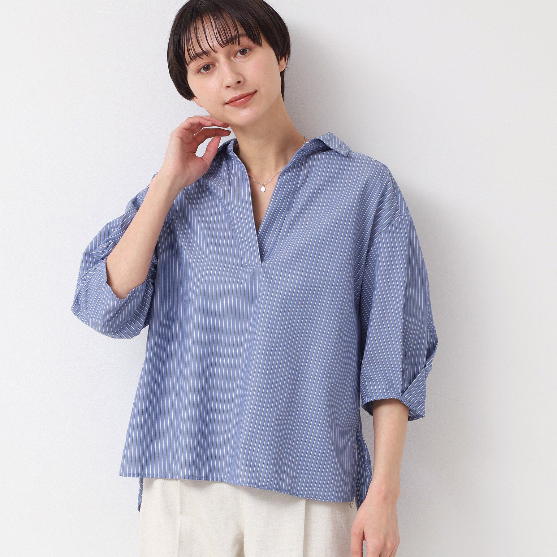 Dessin「【洗える・4サイズ展開】スキッパーシャツブラウス（XS～L）」|シャツ・ブラウス|