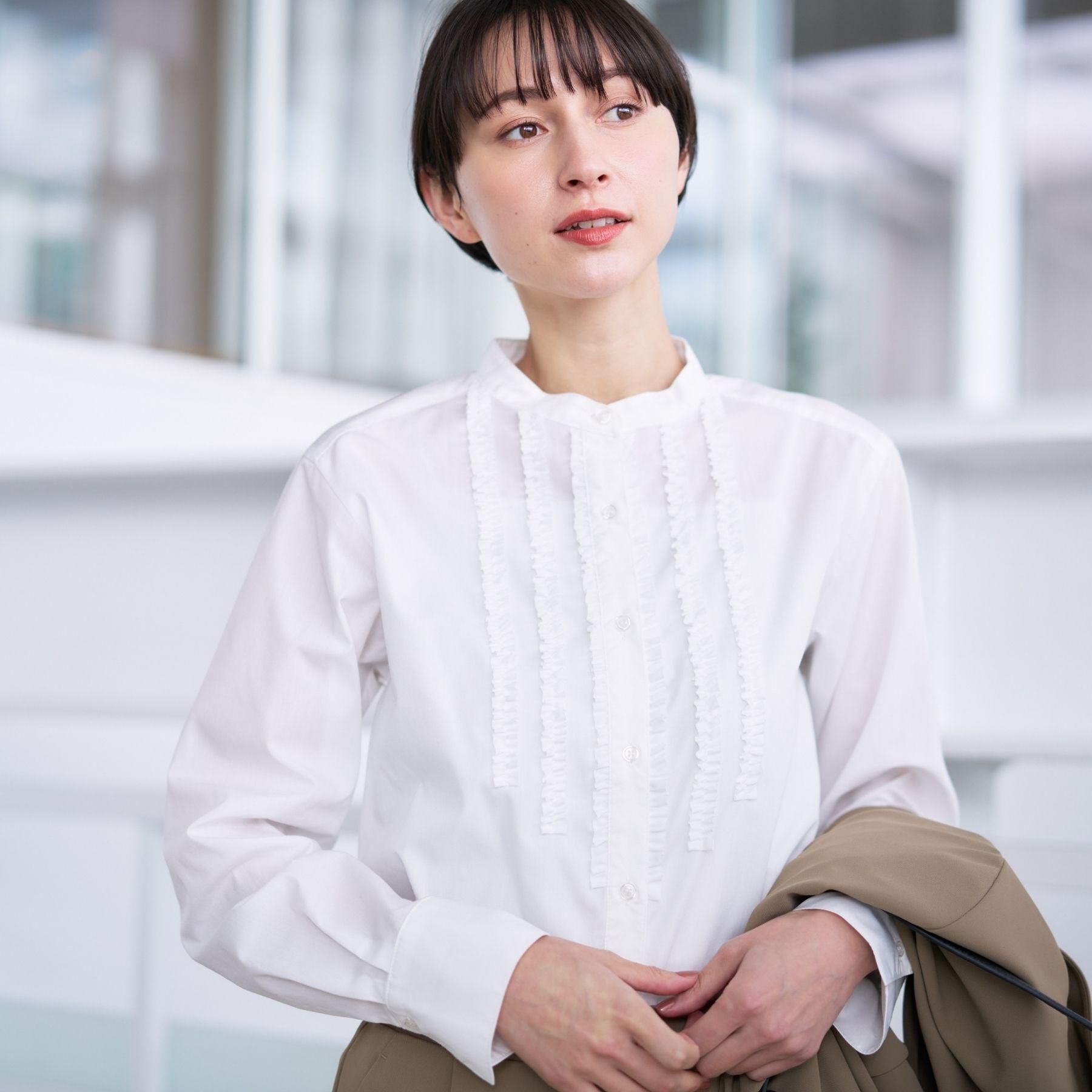 Dessin「【着映え/洗える】フロントフリルネックブラウス」|シャツ・ブラウス|