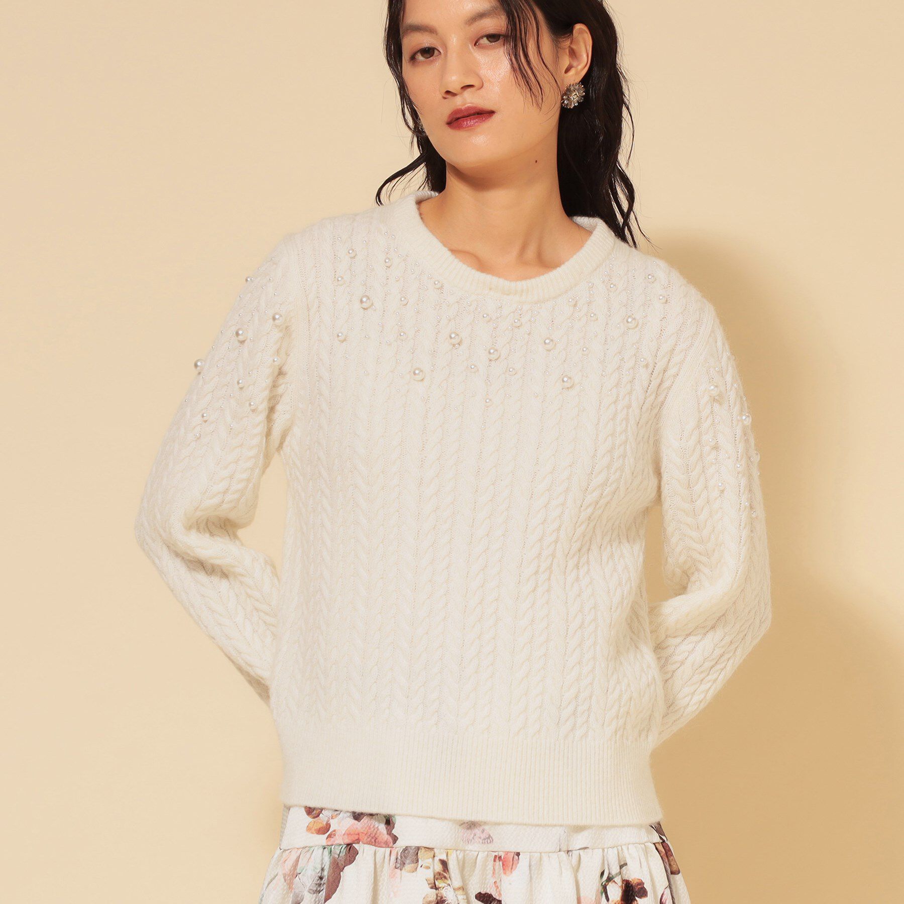 SunaUna「【COLLECTION LINE】衿付きパール調ニット」|ニット・セーター|