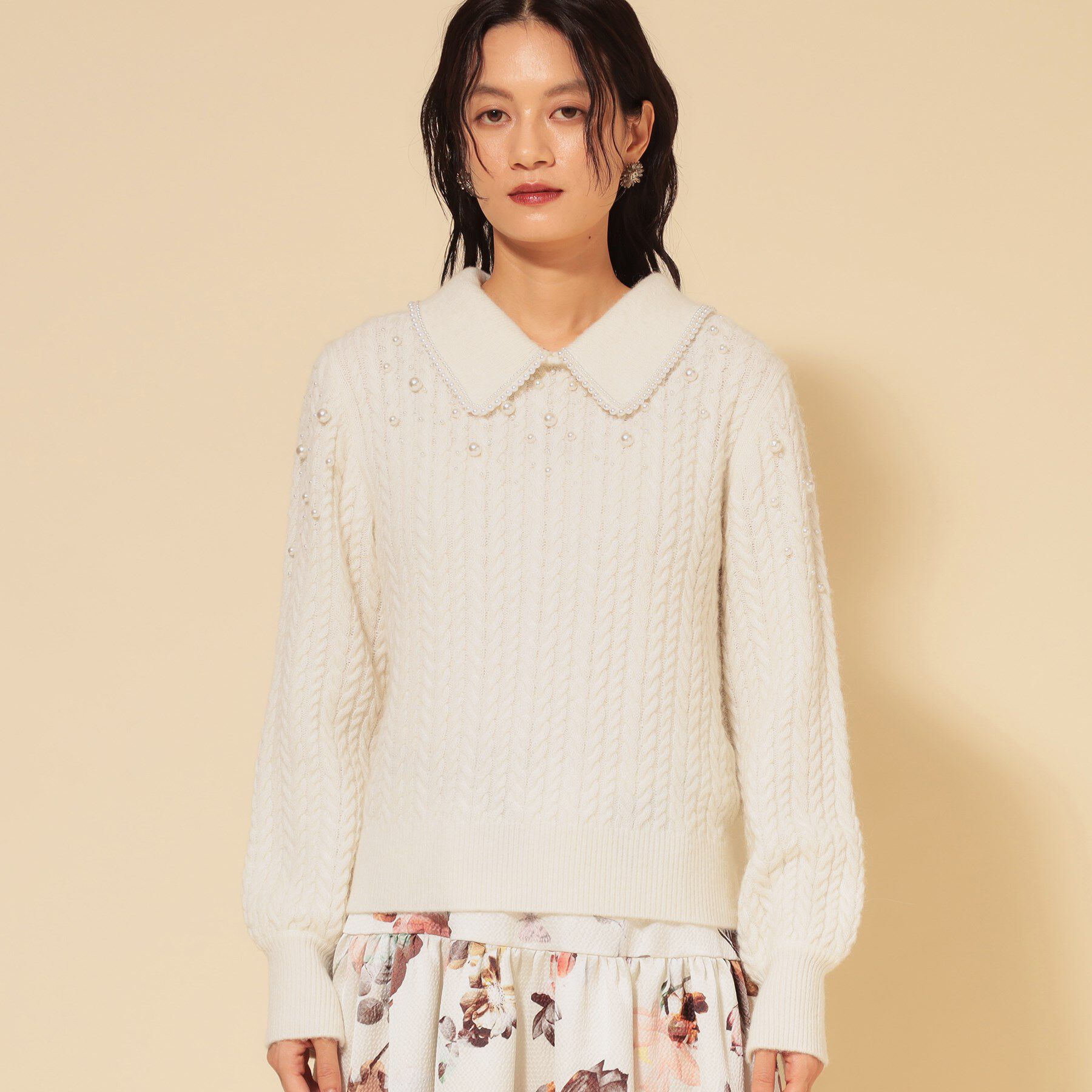 SunaUna「【COLLECTION LINE】衿付きパール調ニット」|ニット・セーター|
